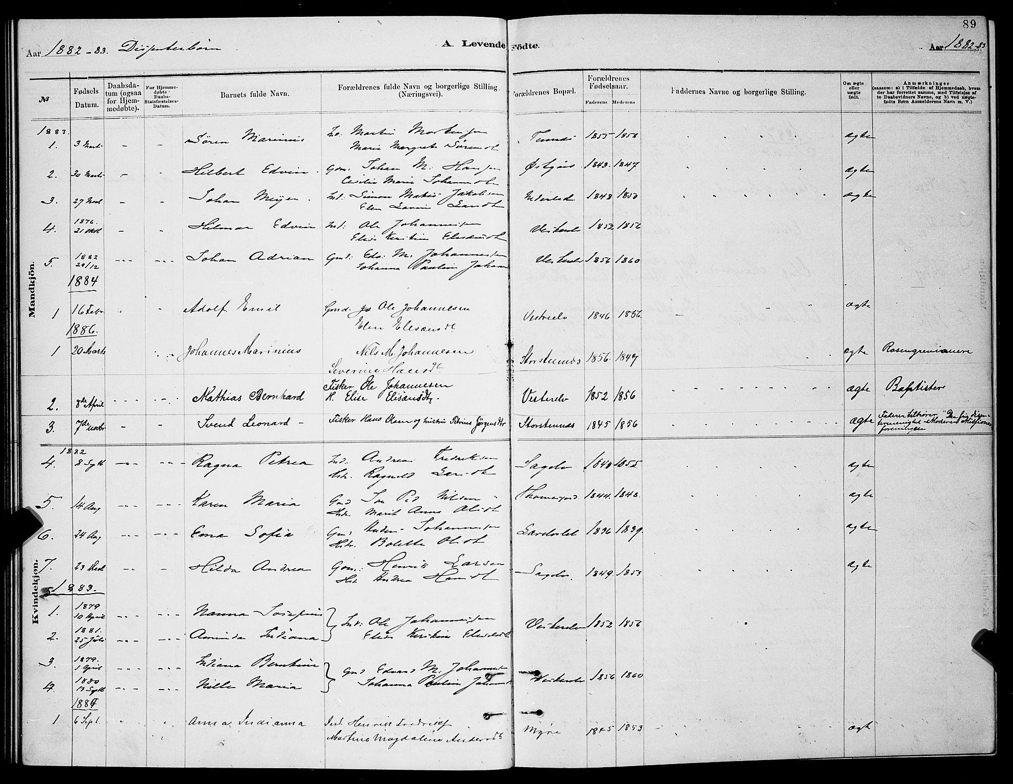 Balsfjord sokneprestembete, SATØ/S-1303/G/Ga/L0007klokker: Parish register (copy) no. 7, 1878-1889, p. 89