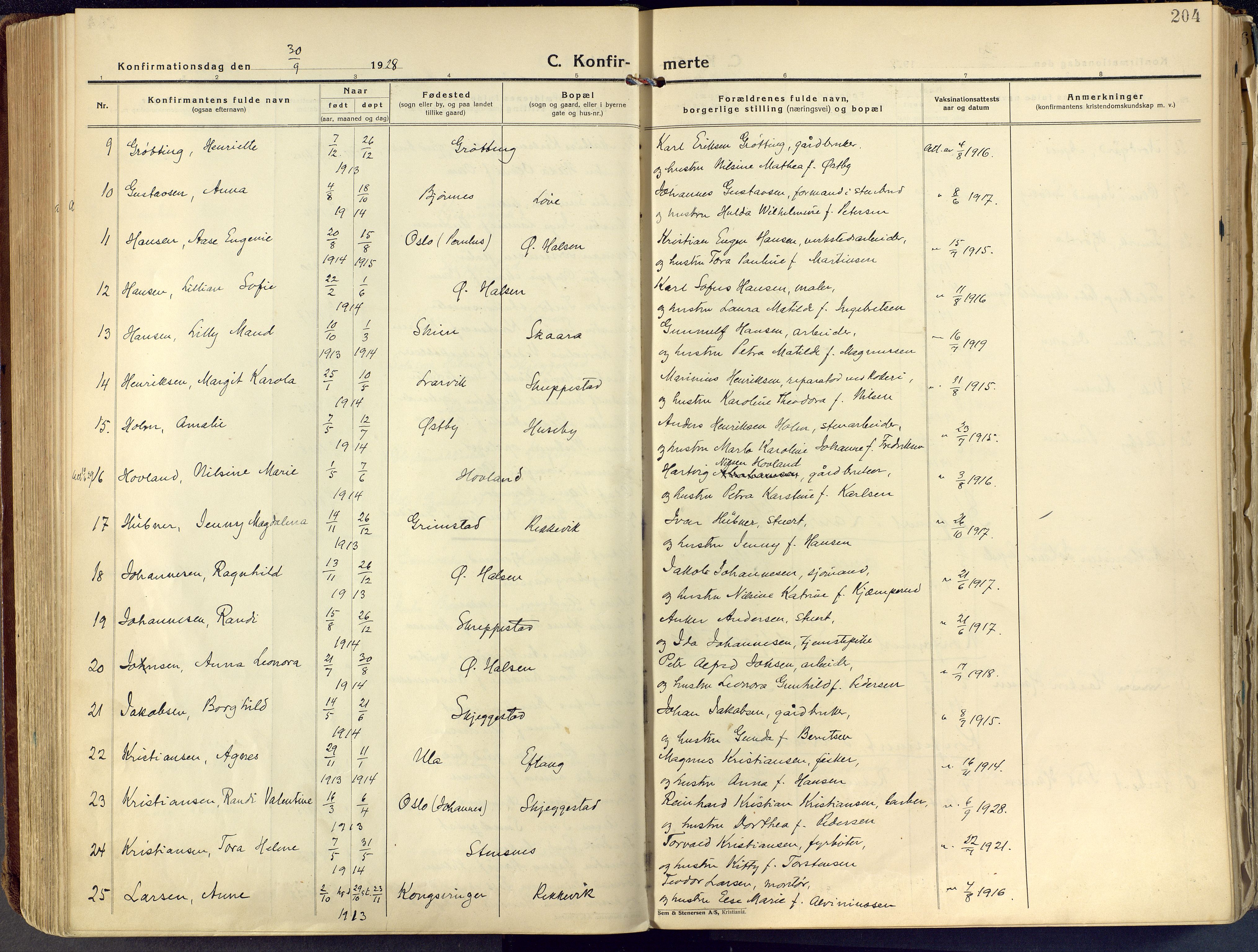 Tjølling kirkebøker, AV/SAKO-A-60/F/Fa/L0011: Parish register (official) no. 11, 1924-1943, p. 204