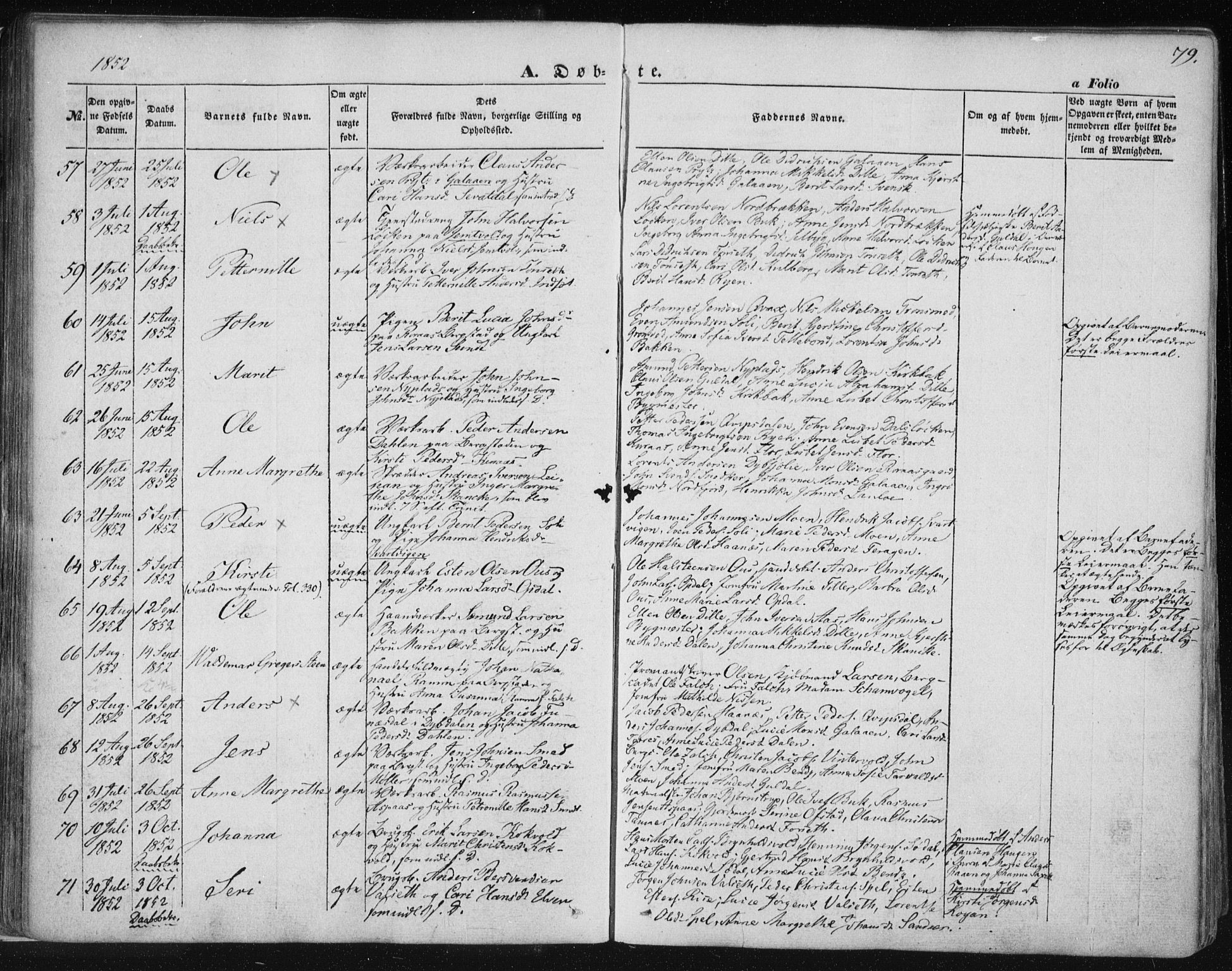 Ministerialprotokoller, klokkerbøker og fødselsregistre - Sør-Trøndelag, SAT/A-1456/681/L0931: Parish register (official) no. 681A09, 1845-1859, p. 79