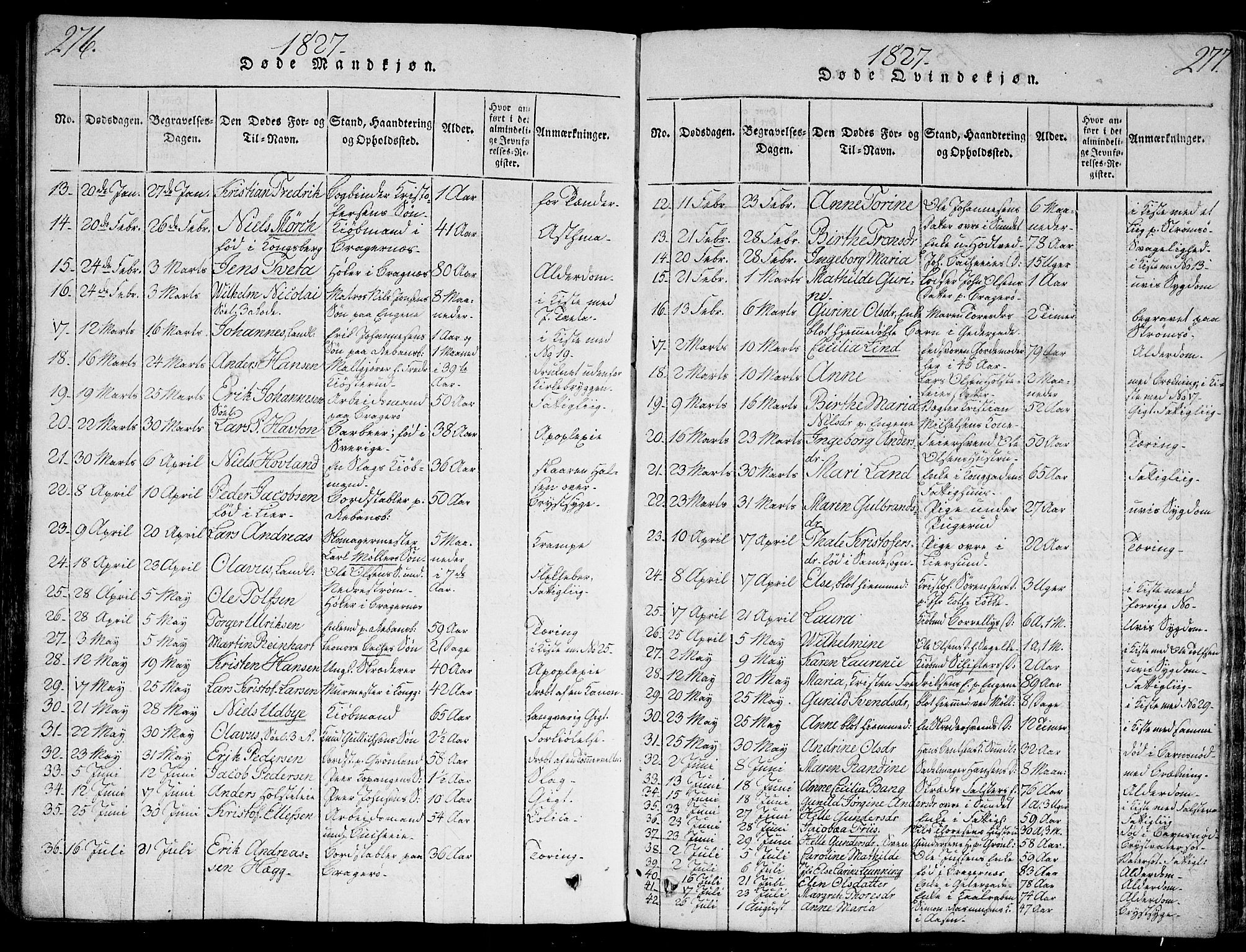 Bragernes kirkebøker, SAKO/A-6/G/Ga/L0001: Parish register (copy) no. 1, 1815-1829, p. 276-277