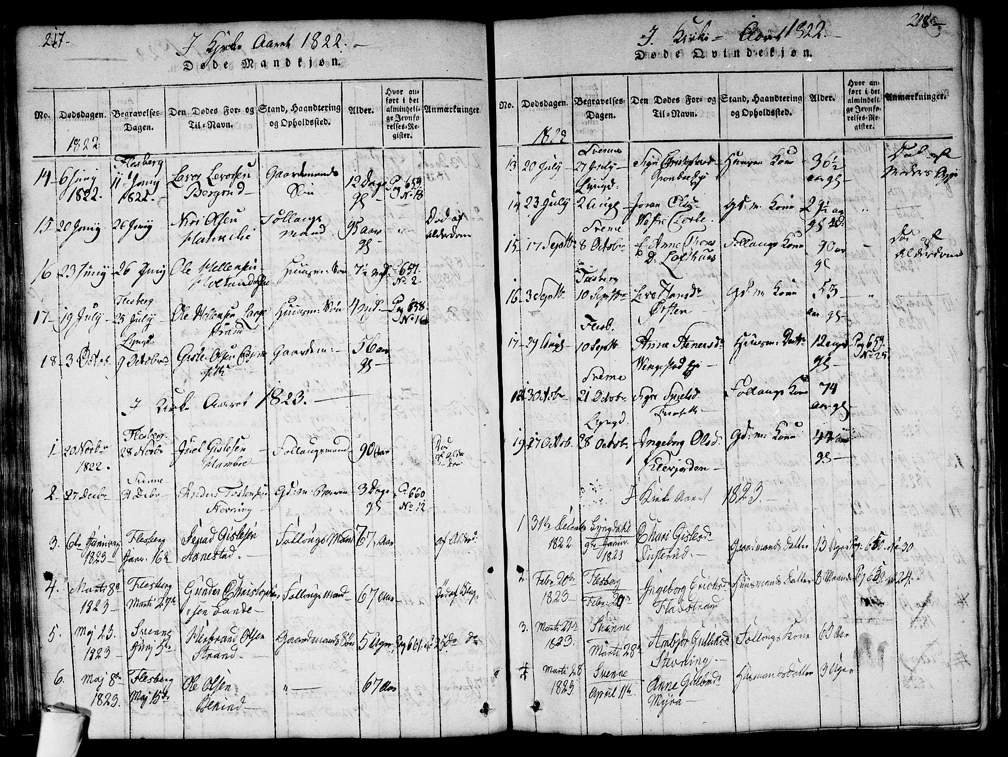 Flesberg kirkebøker, SAKO/A-18/G/Ga/L0001: Parish register (copy) no. I 1, 1816-1834, p. 217-218