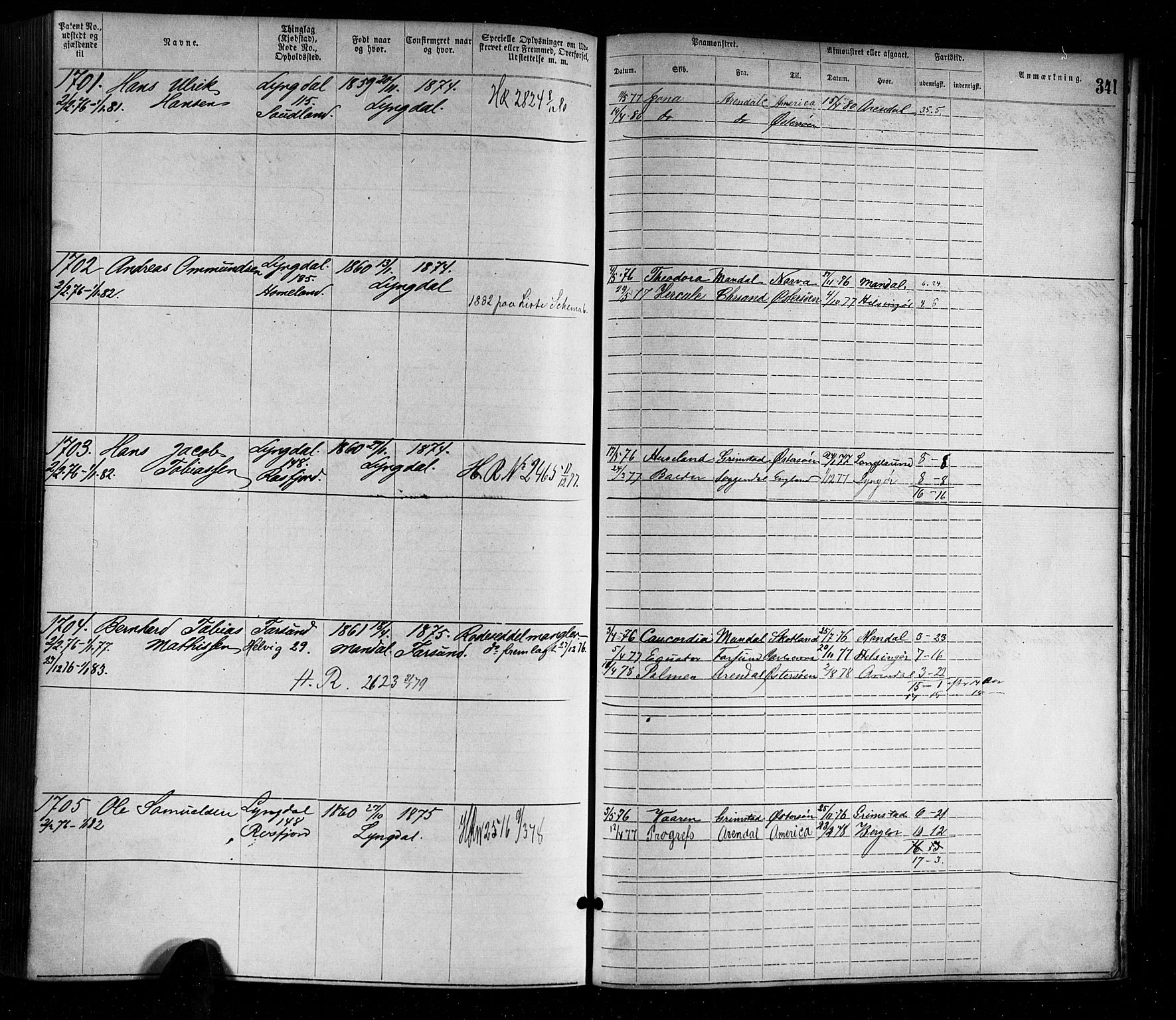 Farsund mønstringskrets, SAK/2031-0017/F/Fa/L0001: Annotasjonsrulle nr 1-1920 med register, M-1, 1869-1877, p. 373