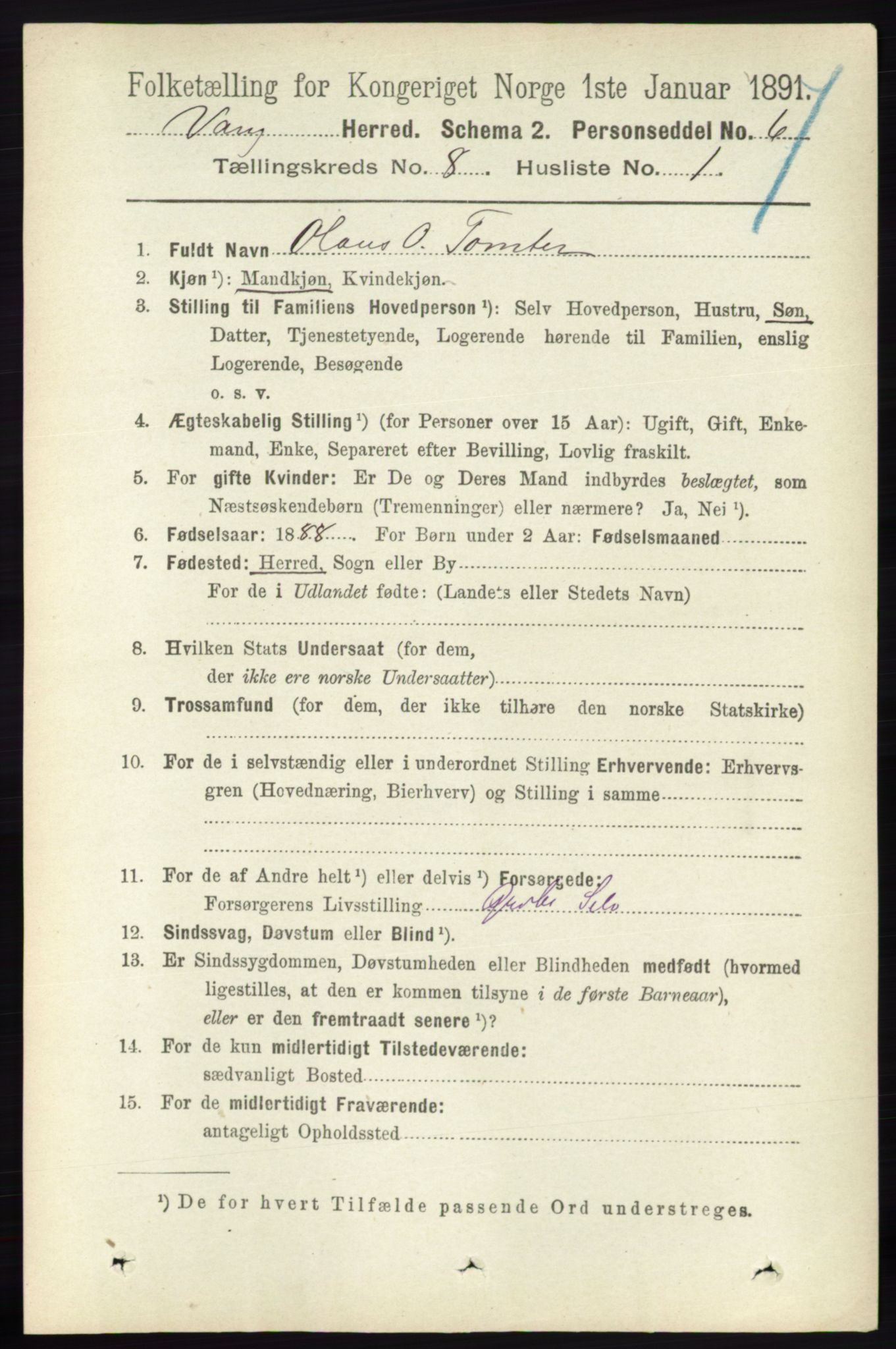 RA, 1891 census for 0414 Vang, 1891, p. 5624