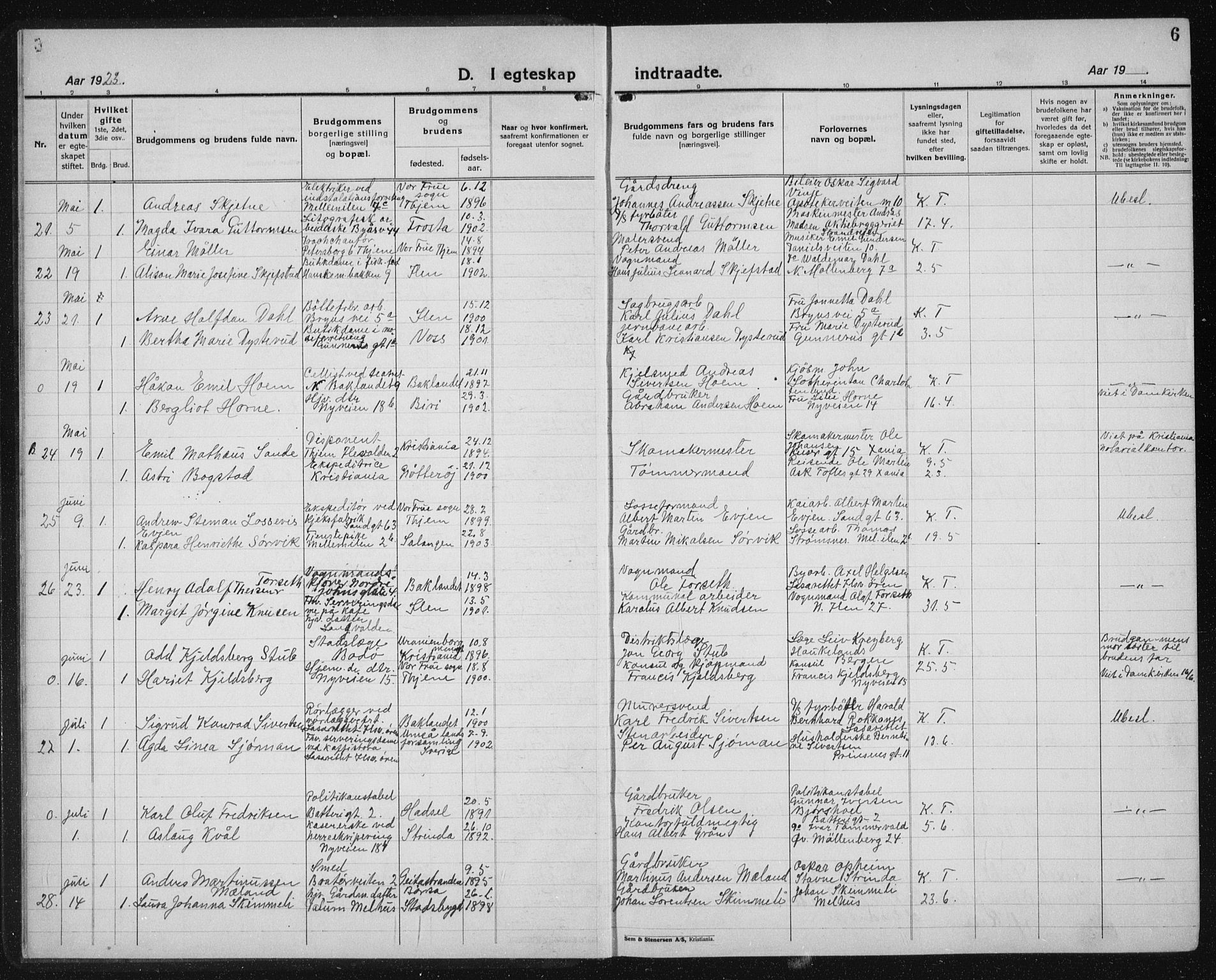 Ministerialprotokoller, klokkerbøker og fødselsregistre - Sør-Trøndelag, AV/SAT-A-1456/603/L0176: Parish register (copy) no. 603C04, 1923-1941, p. 6