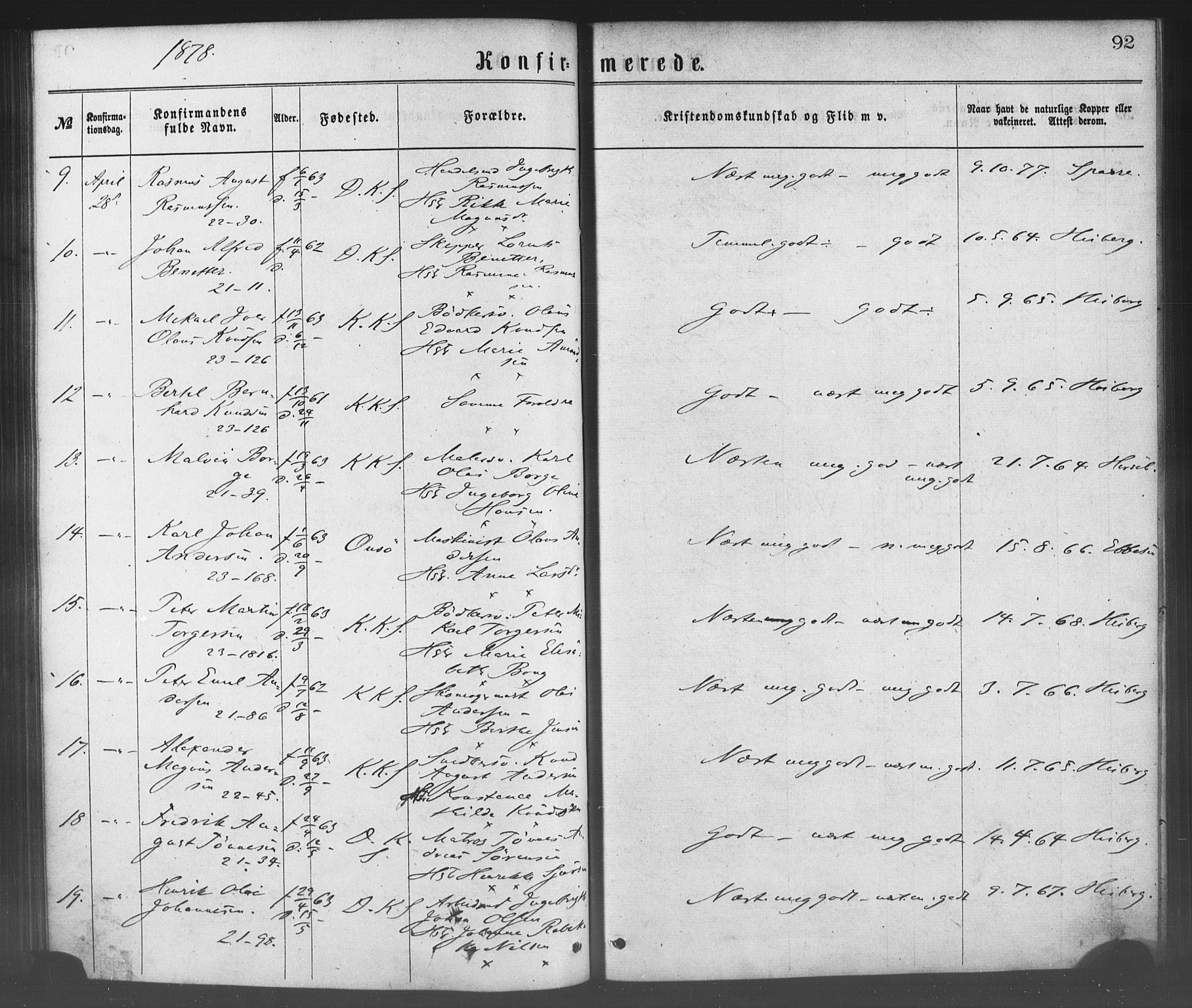 Korskirken sokneprestembete, SAB/A-76101/H/Haa/L0028: Parish register (official) no. C 4, 1868-1879, p. 92