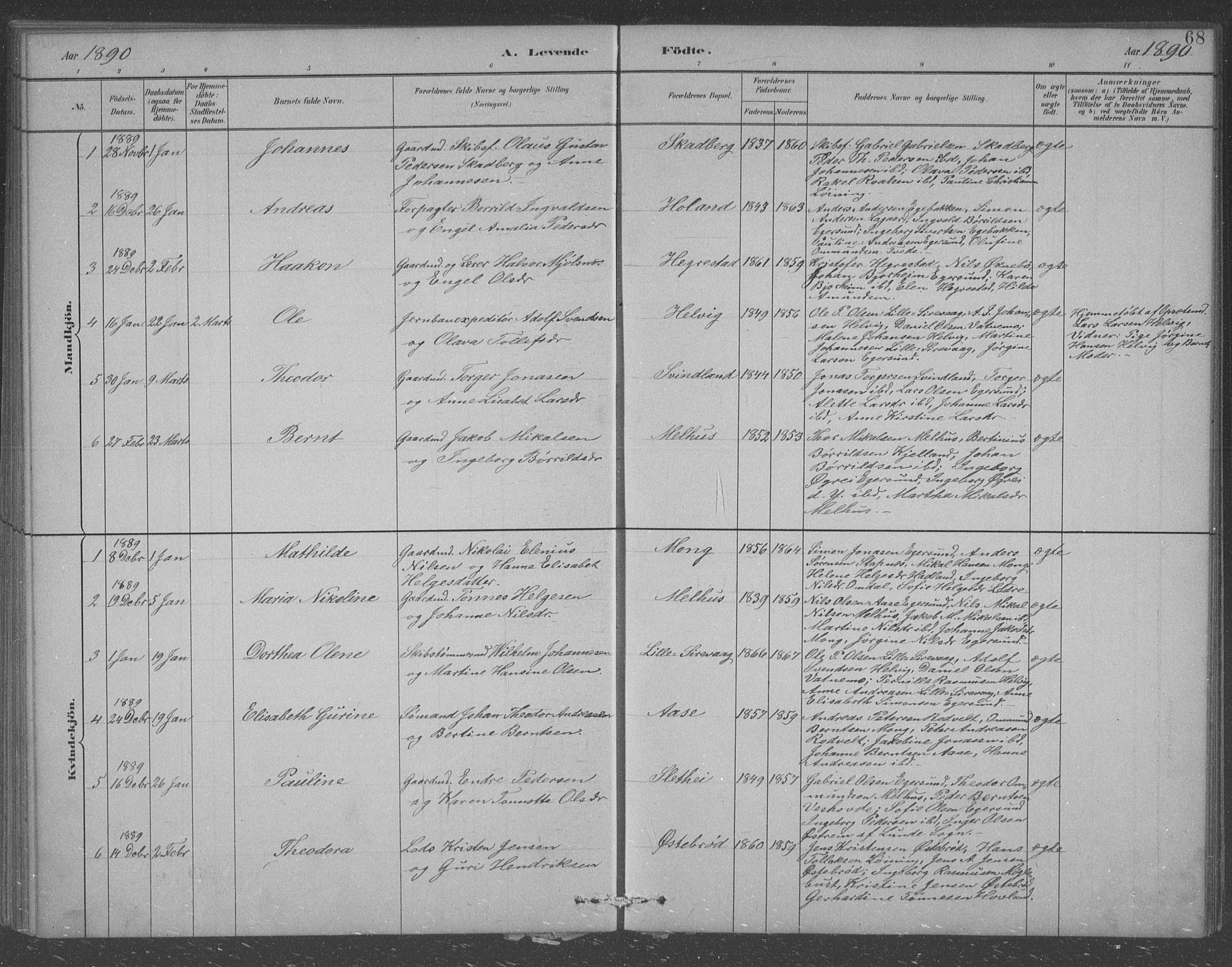 Eigersund sokneprestkontor, AV/SAST-A-101807/S09/L0007: Parish register (copy) no. B 7, 1882-1892, p. 68