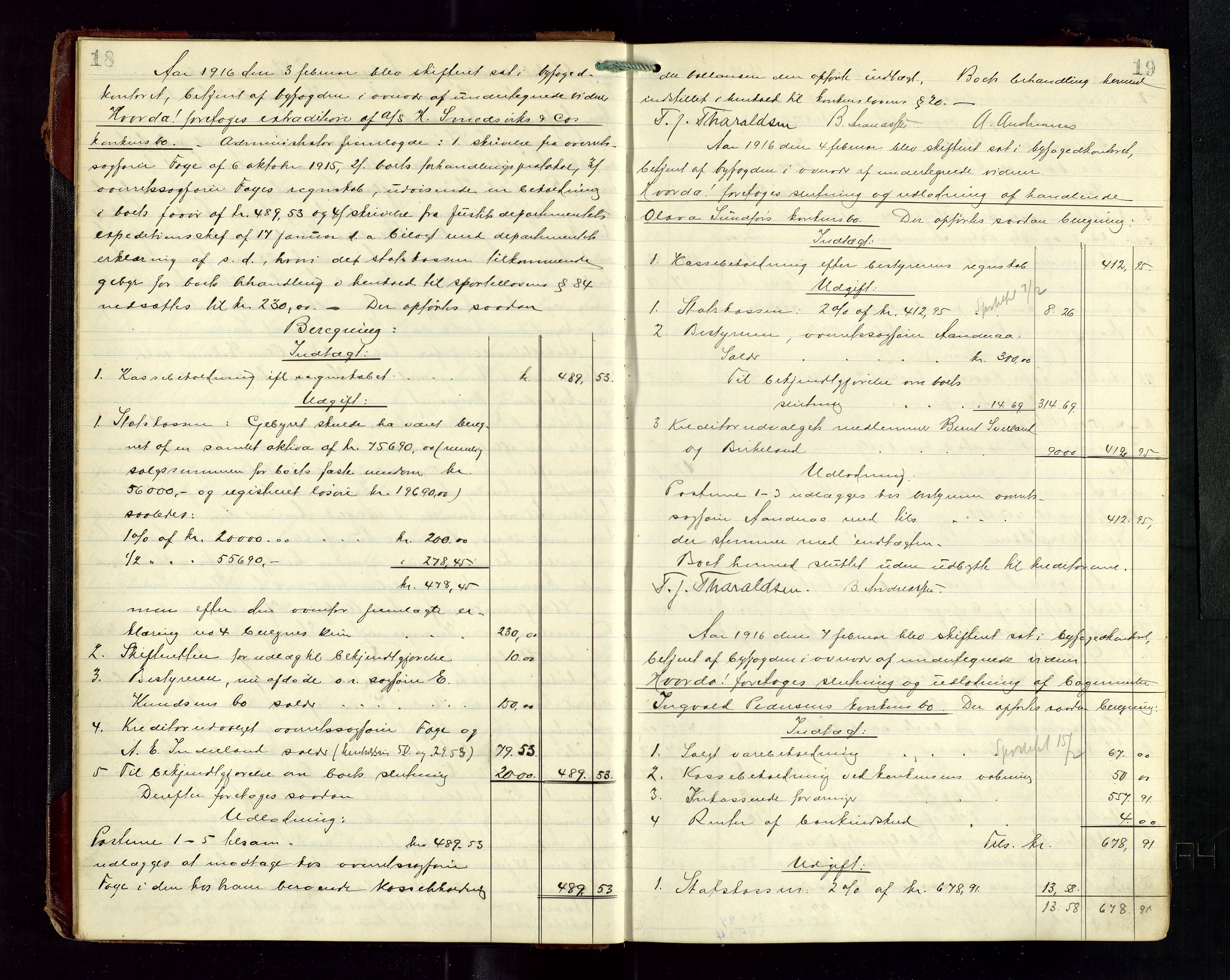 Haugesund tingrett, SAST/A-101415/01/IV/IVD/L0003: Skifteutlodningsprotokoll, med register, 1915-1924, p. 18-19