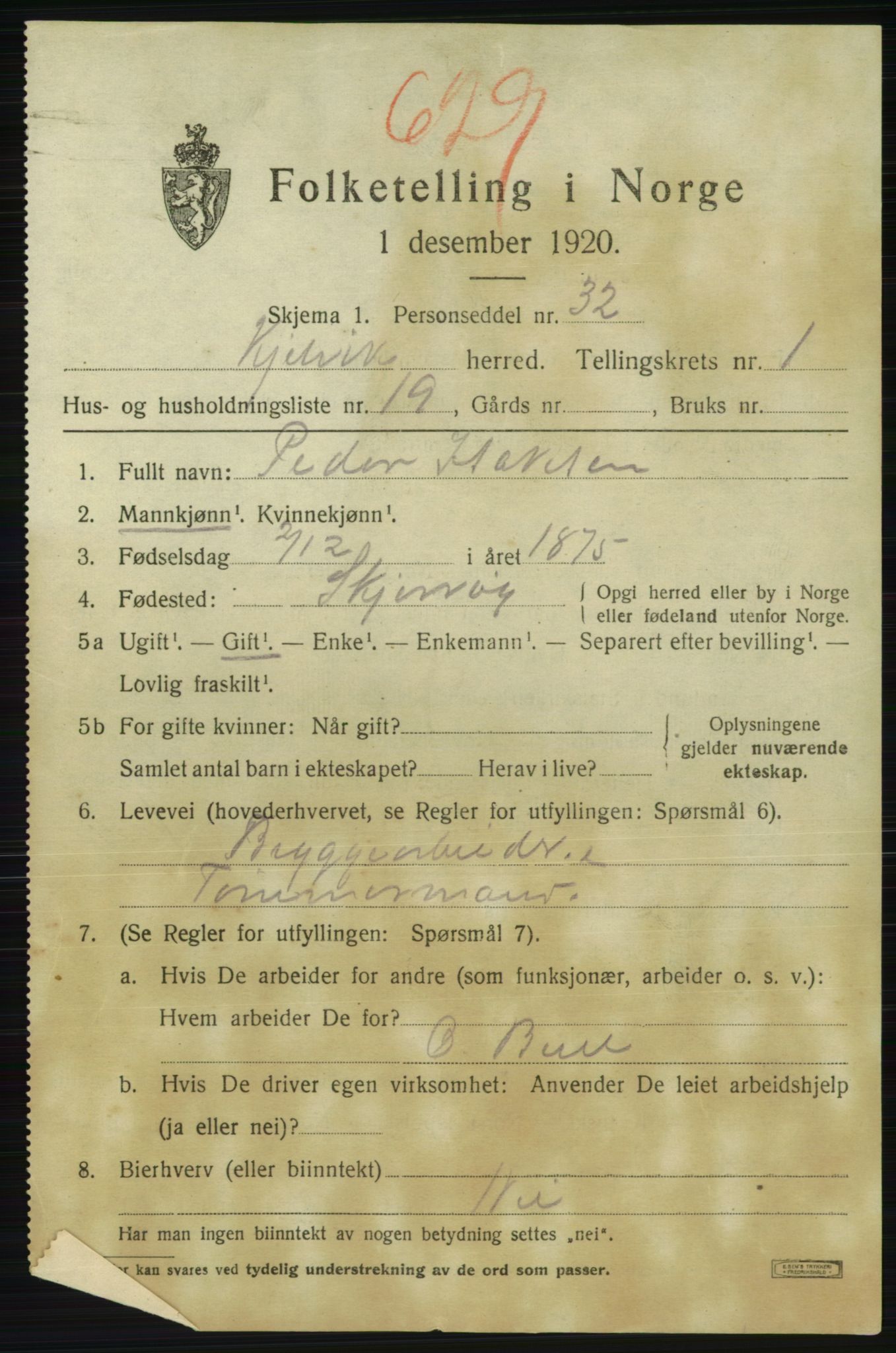 SATØ, 1920 census for Kjelvik, 1920, p. 1381