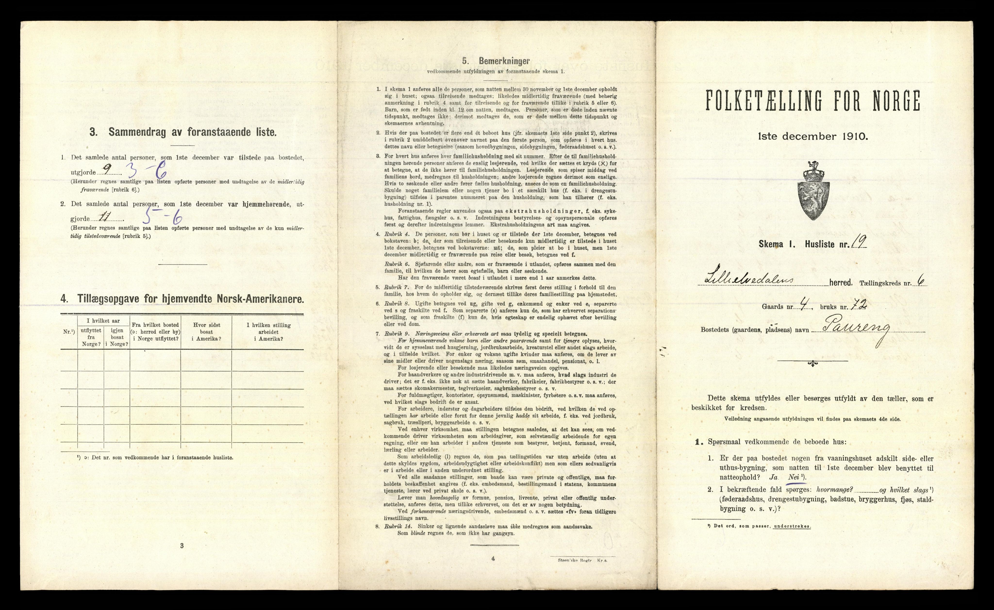 RA, 1910 census for Lille Elvedalen, 1910, p. 483