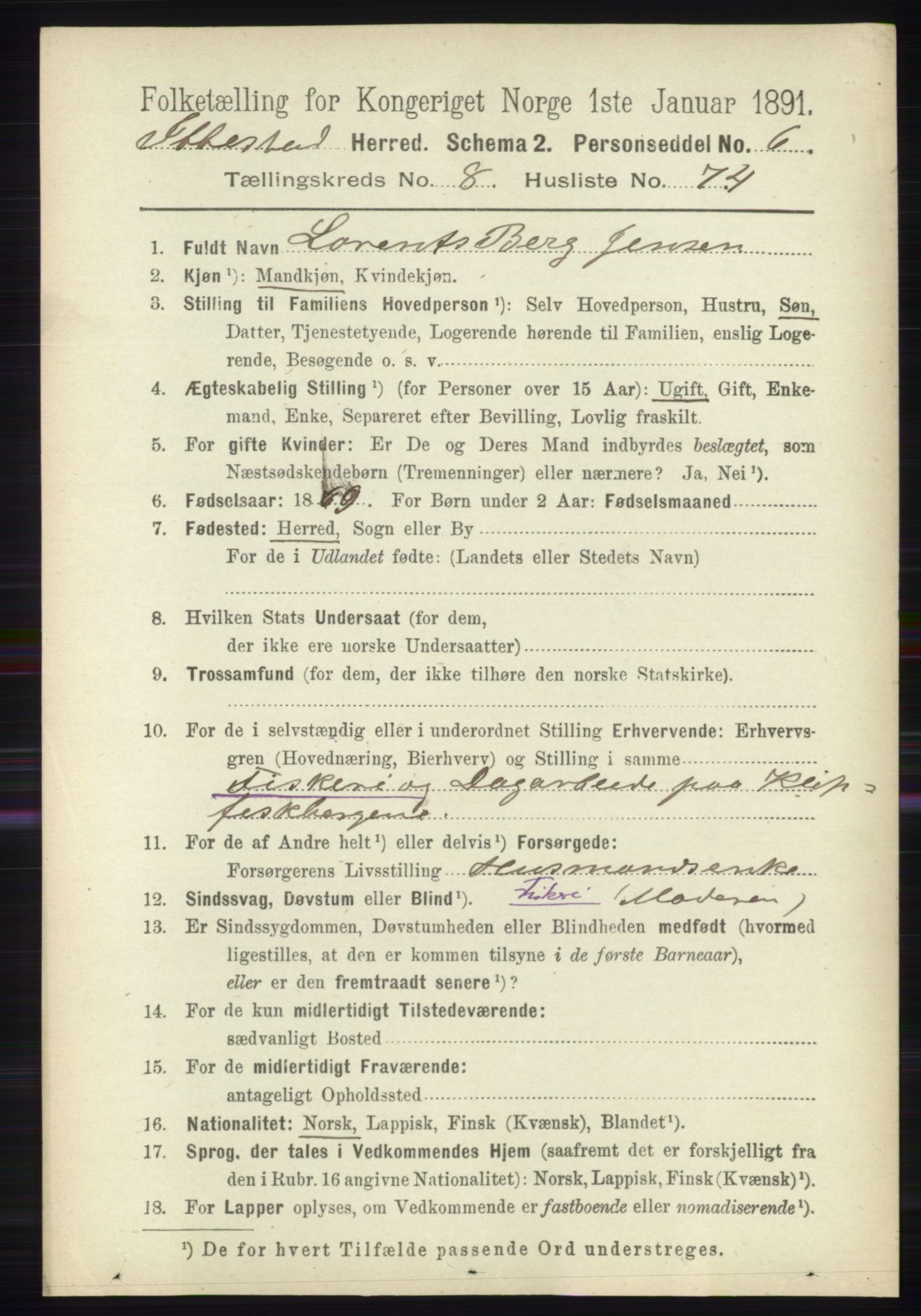 RA, 1891 census for 1917 Ibestad, 1891, p. 5660