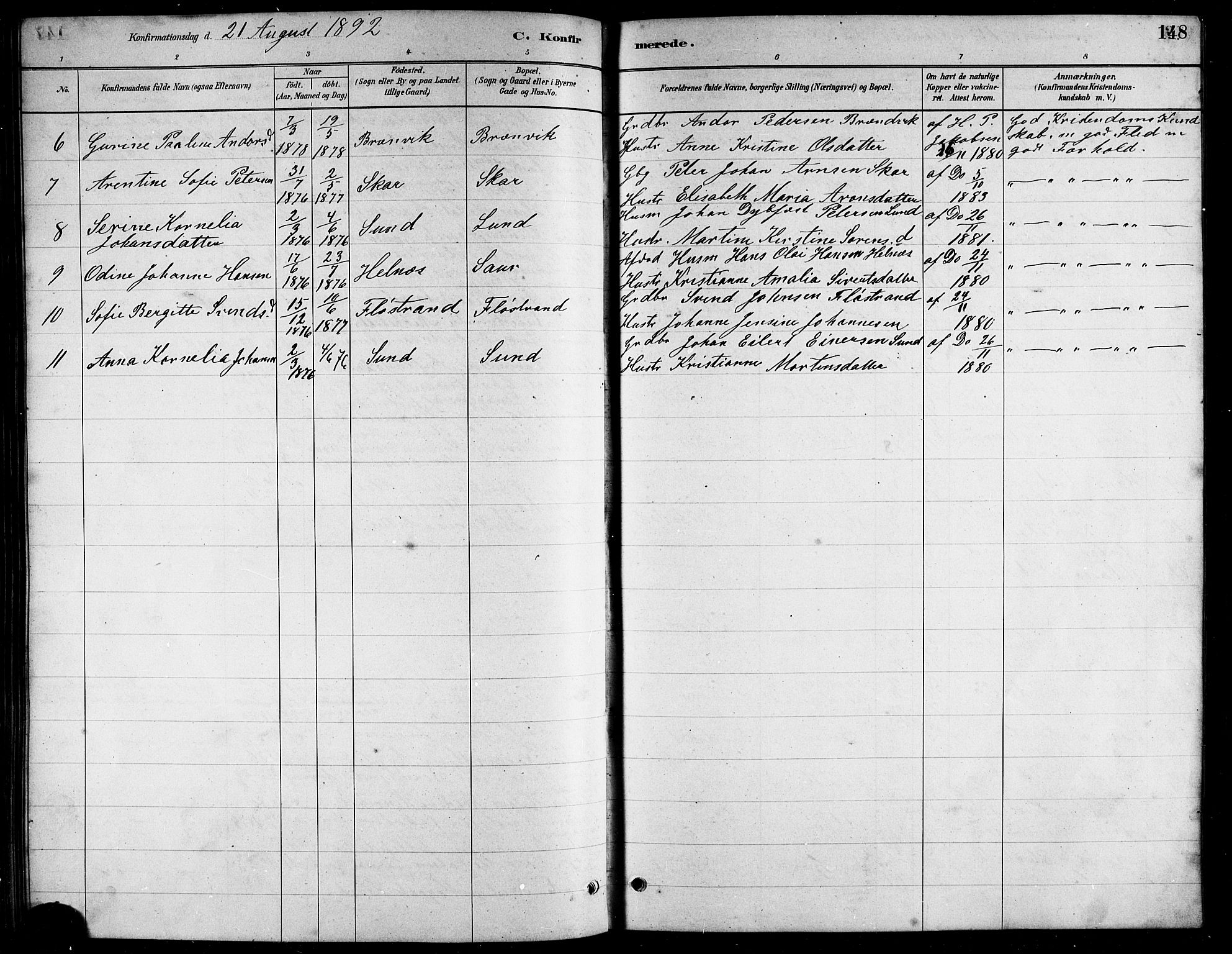 Ministerialprotokoller, klokkerbøker og fødselsregistre - Nordland, SAT/A-1459/857/L0828: Parish register (copy) no. 857C03, 1879-1908, p. 148