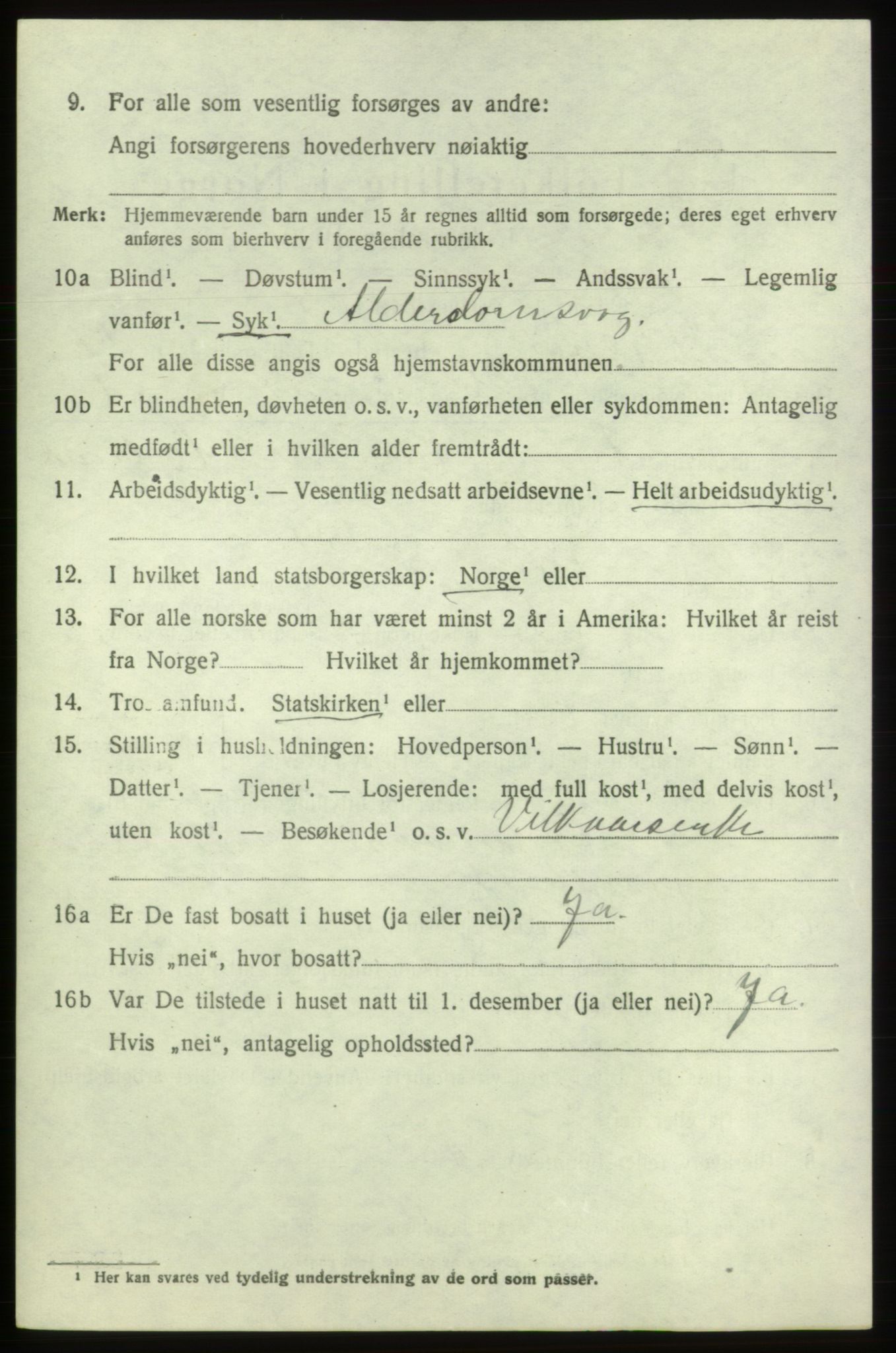 SAB, 1920 census for Tysnes, 1920, p. 3493