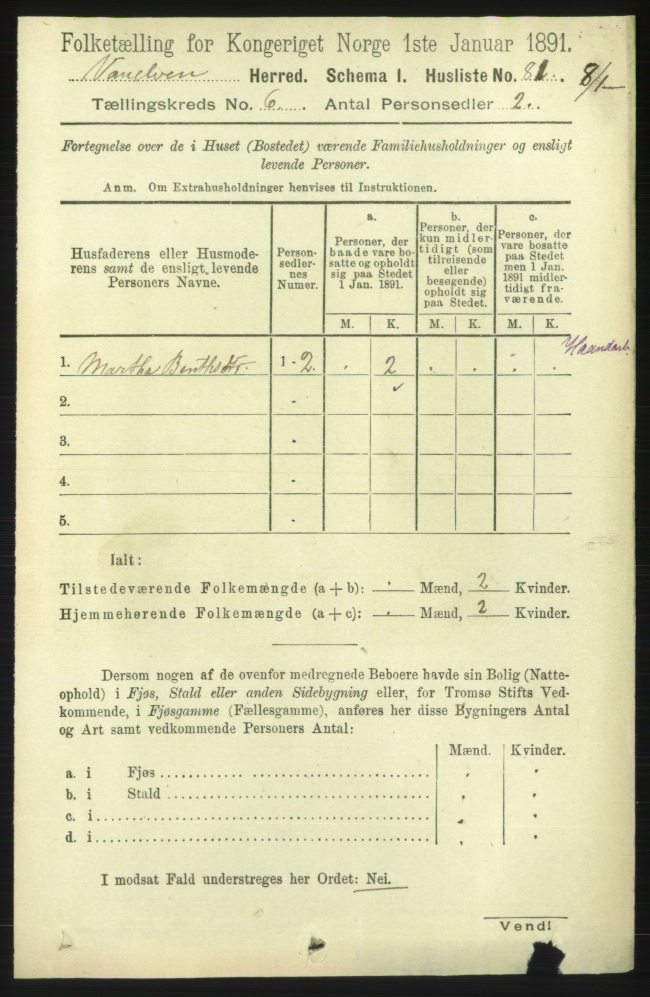 RA, 1891 census for 1511 Vanylven, 1891, p. 2696