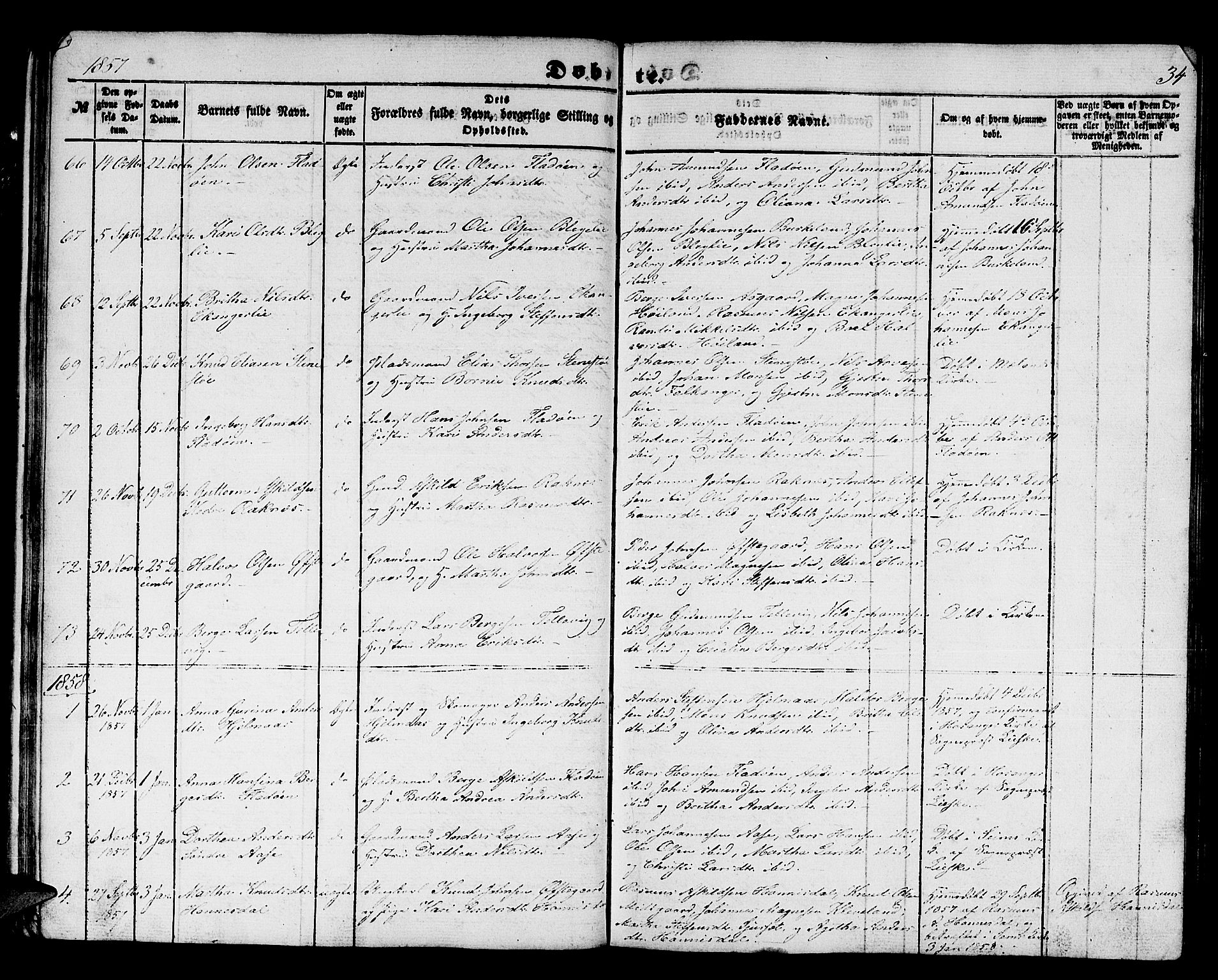 Hamre sokneprestembete, AV/SAB-A-75501/H/Ha/Hab: Parish register (copy) no. B 1, 1852-1863, p. 34