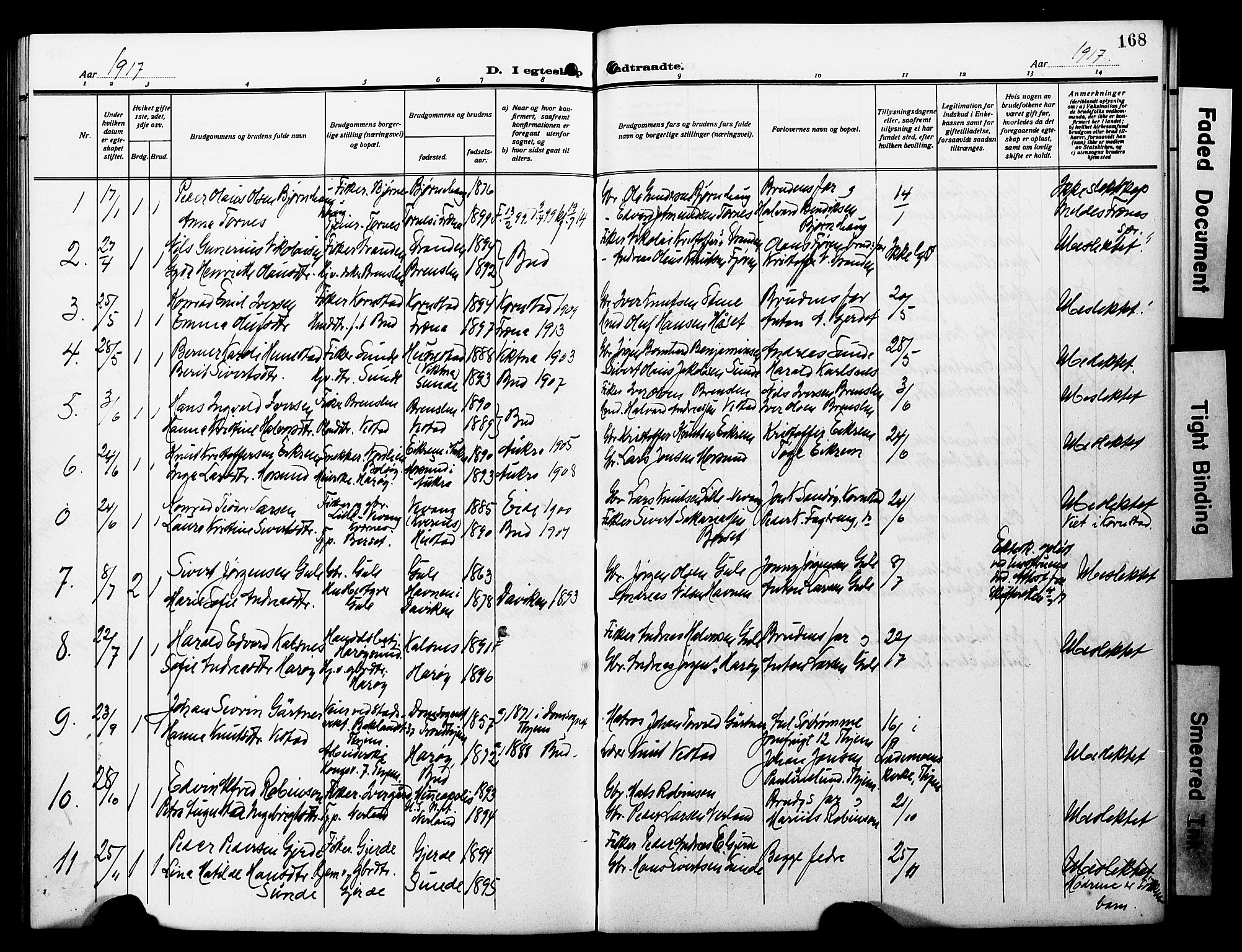 Ministerialprotokoller, klokkerbøker og fødselsregistre - Møre og Romsdal, SAT/A-1454/566/L0774: Parish register (copy) no. 566C03, 1910-1929, p. 168
