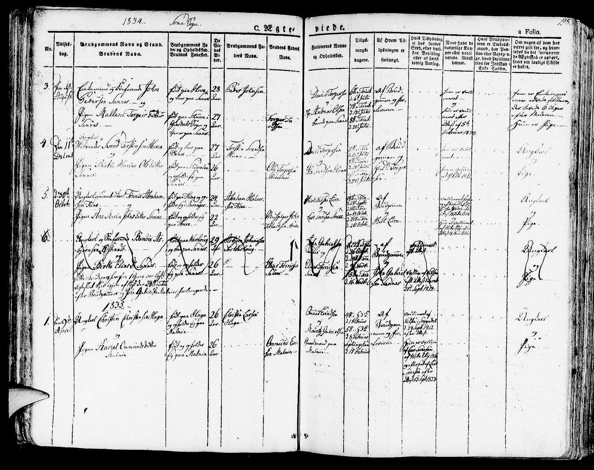 Høyland sokneprestkontor, SAST/A-101799/001/30BA/L0007: Parish register (official) no. A 7 /2, 1825-1841, p. 198
