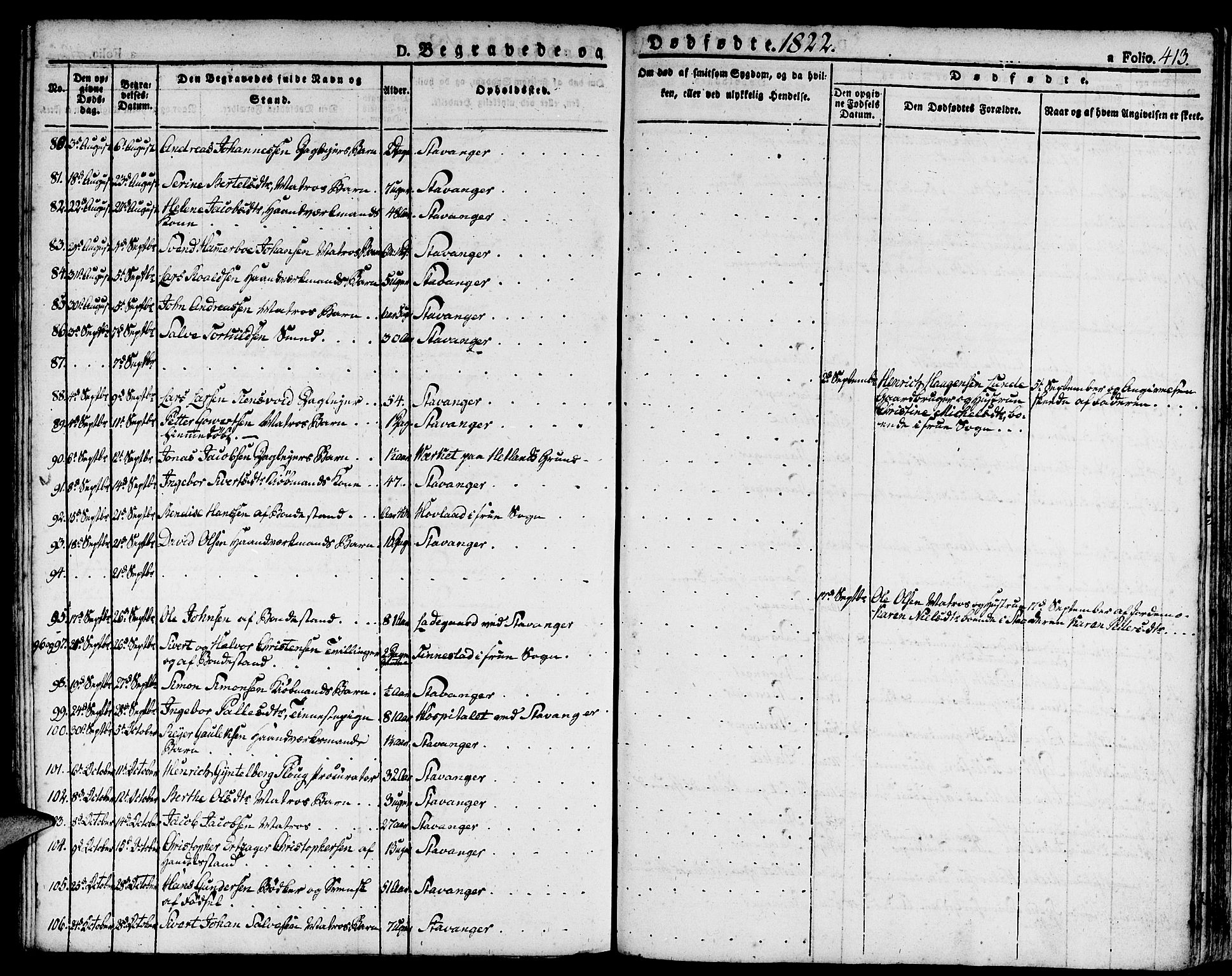 Domkirken sokneprestkontor, AV/SAST-A-101812/001/30/30BA/L0009: Parish register (official) no. A 9, 1821-1832, p. 413