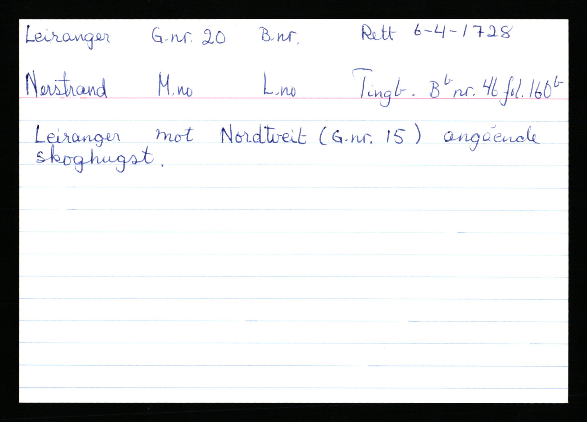 Statsarkivet i Stavanger, AV/SAST-A-101971/03/Y/Ym/L0035: Åstedskort sortert etter gårdsnavn: Leiranger - Lindanger, 1600-1950, p. 32