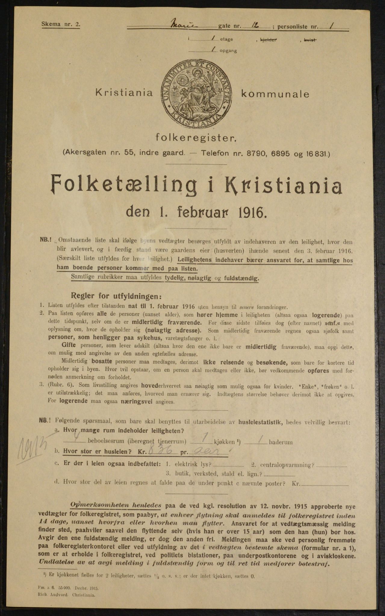 OBA, Municipal Census 1916 for Kristiania, 1916, p. 64356