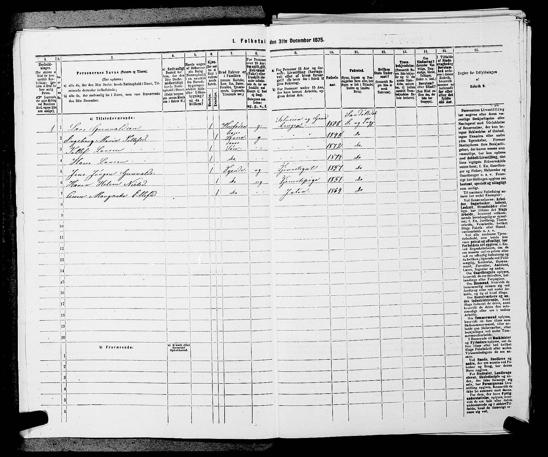 SAKO, 1875 census for 0816P Sannidal, 1875, p. 418