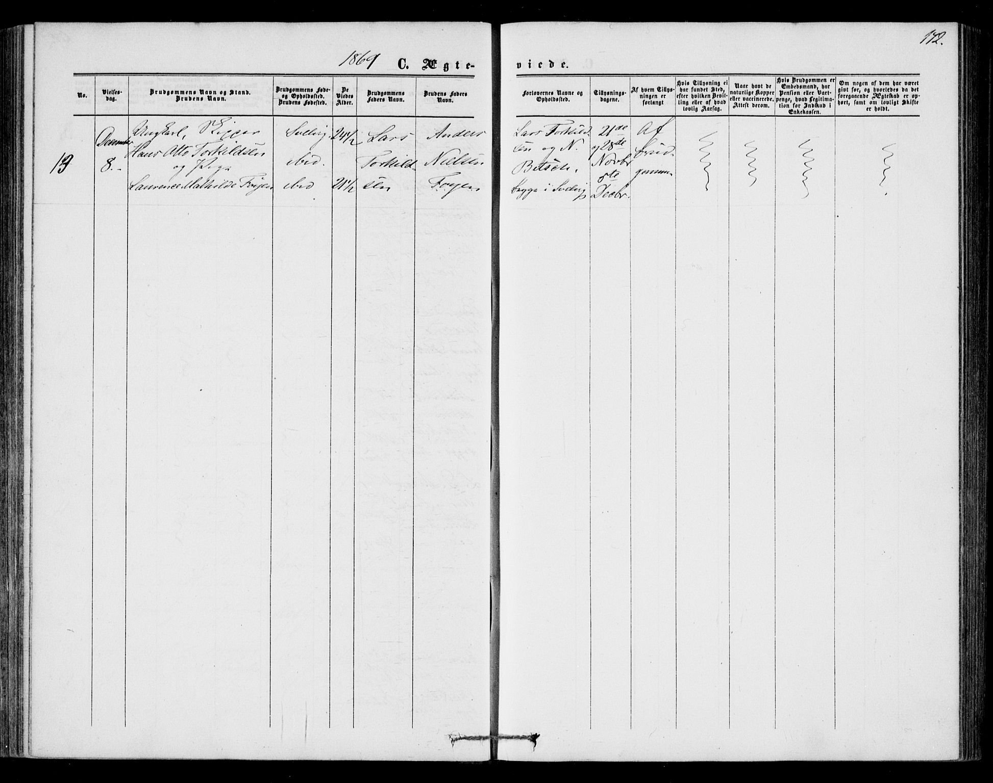 Strømm kirkebøker, AV/SAKO-A-322/F/Fa/L0001: Parish register (official) no. I 1, 1861-1869, p. 172