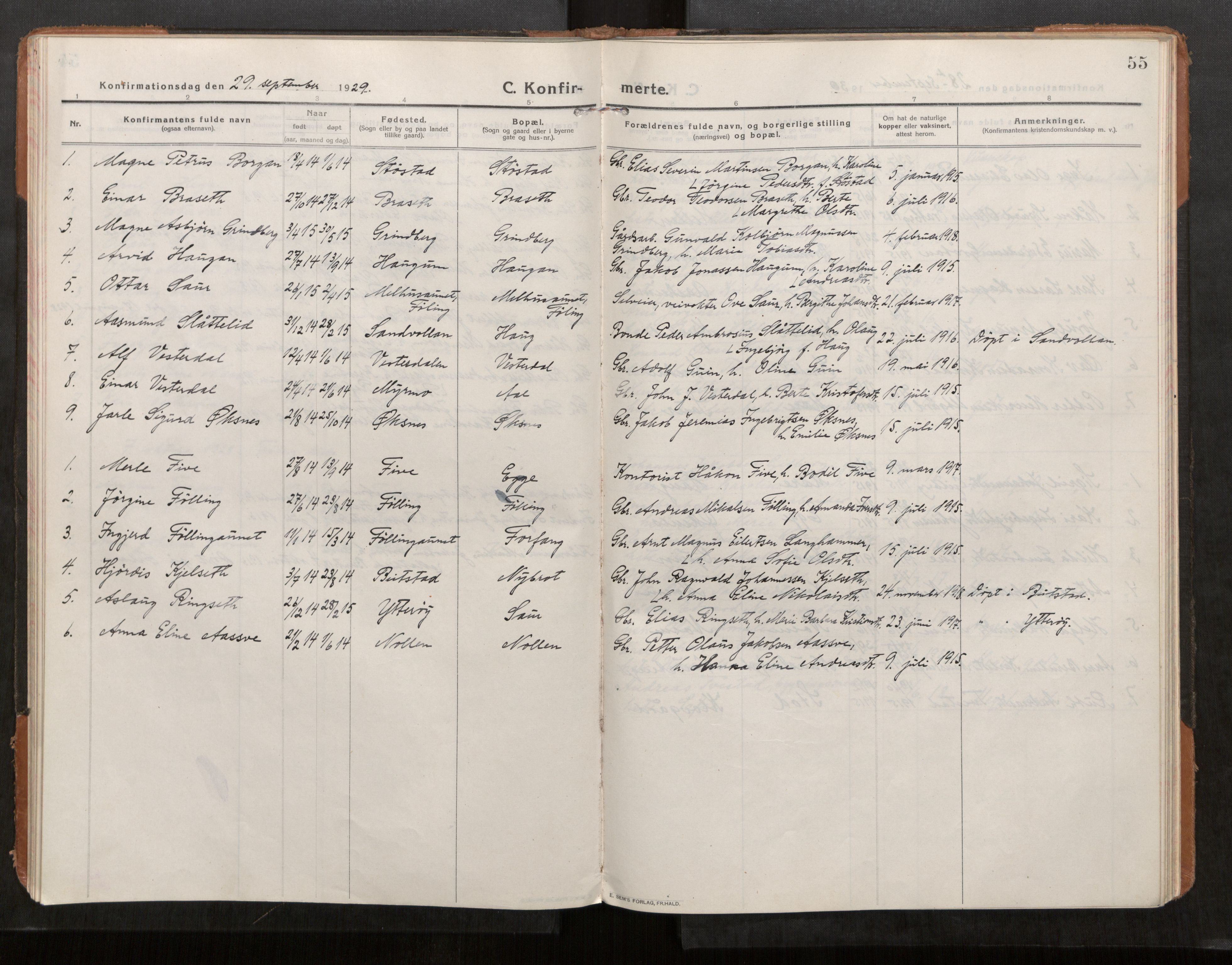 Stod sokneprestkontor, AV/SAT-A-1164/1/I/I1/I1a/L0004: Parish register (official) no. 4, 1913-1933, p. 55