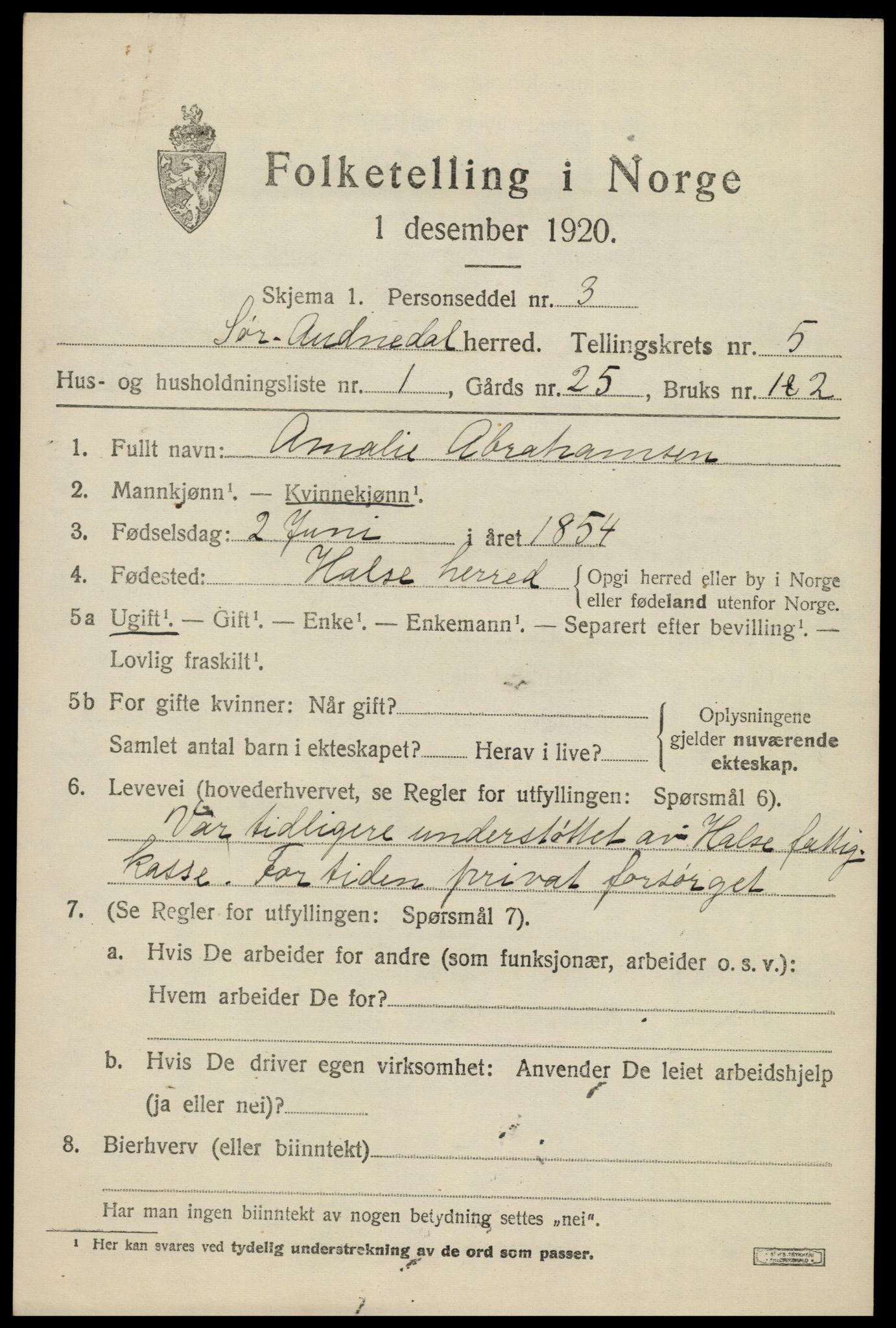 SAK, 1920 census for Sør-Audnedal, 1920, p. 2493