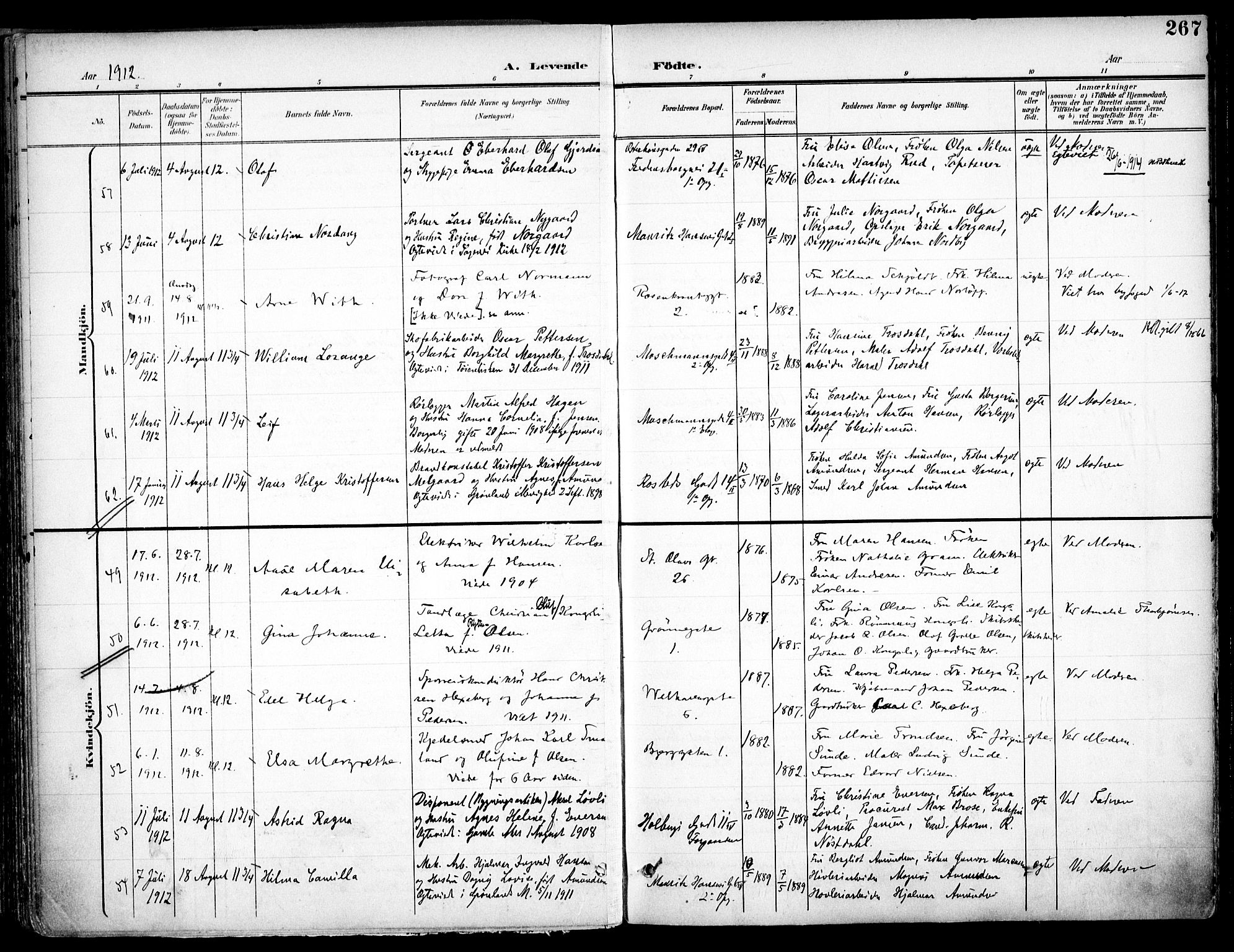 Trefoldighet prestekontor Kirkebøker, AV/SAO-A-10882/F/Fa/L0007: Parish register (official) no. I 7, 1900-1914, p. 267