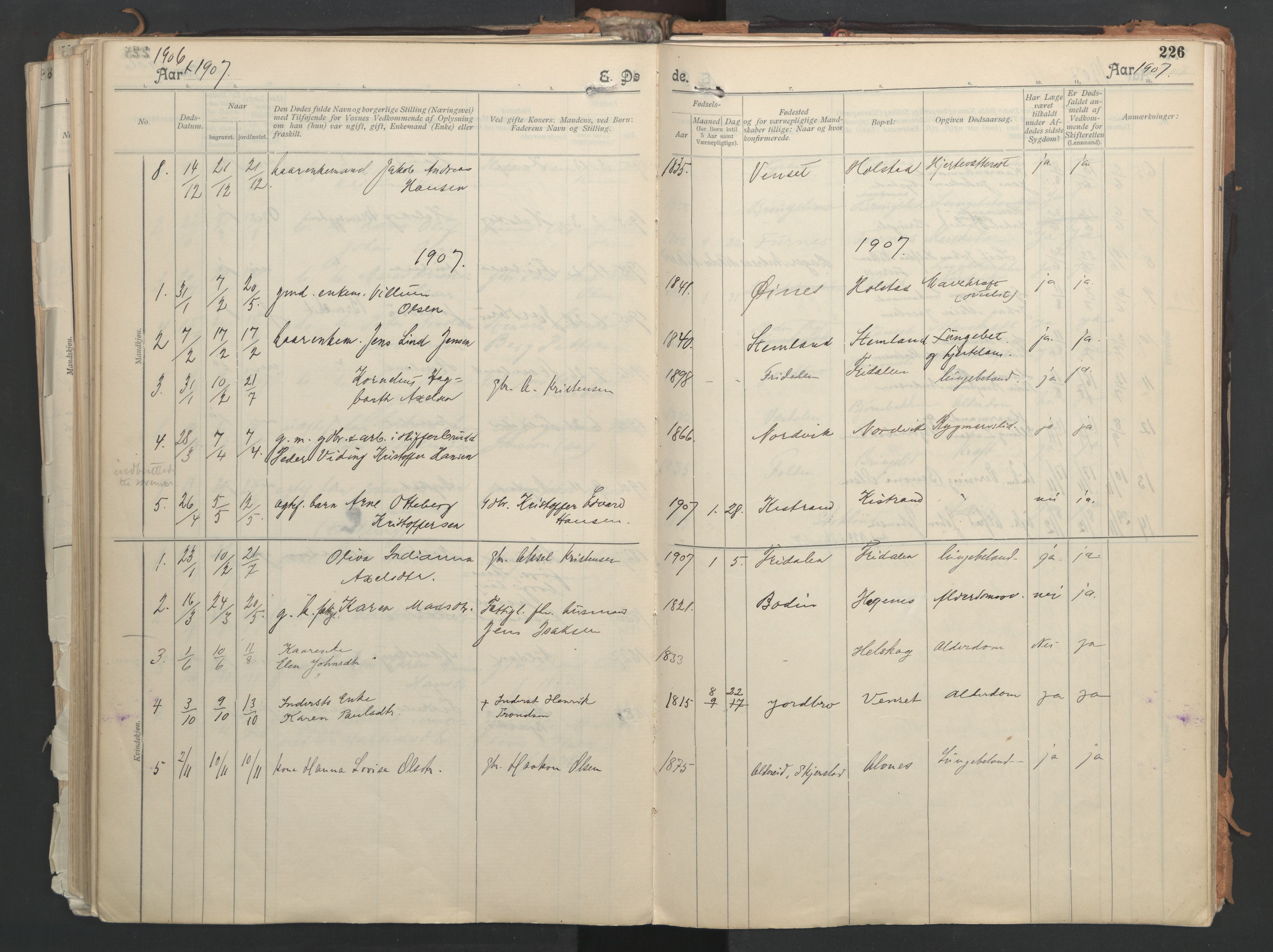 Ministerialprotokoller, klokkerbøker og fødselsregistre - Nordland, AV/SAT-A-1459/851/L0724: Parish register (official) no. 851A01, 1901-1922, p. 226