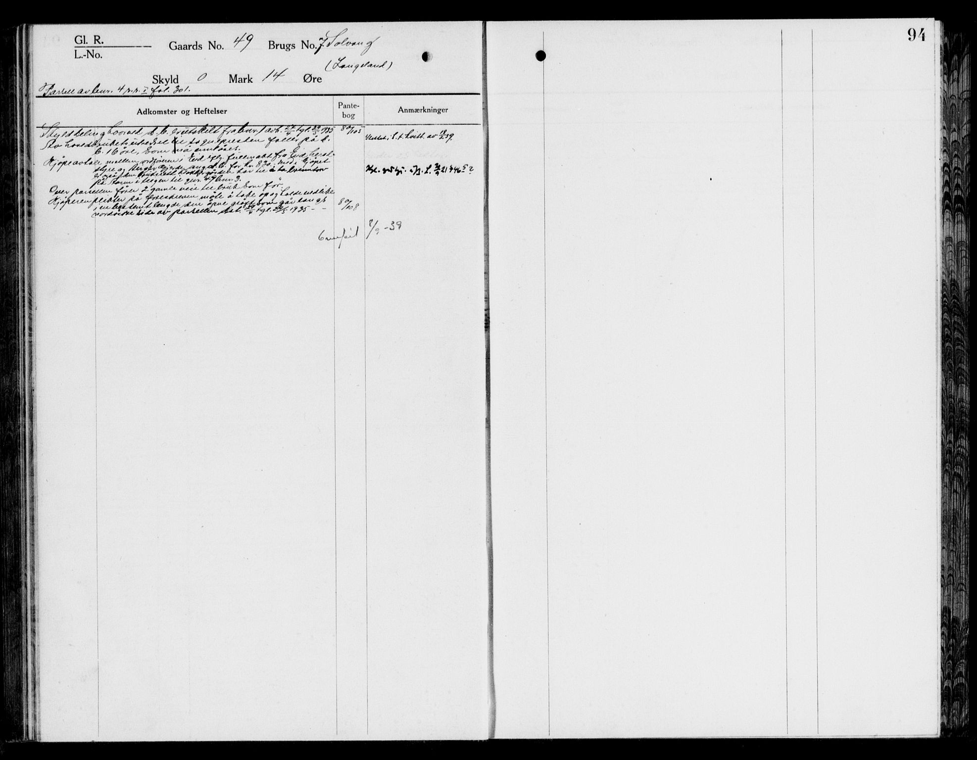 Nordfjord sorenskriveri, SAB/A-2801/02/02a/02ae/L0003: Mortgage register no. II.A.e.3, 1918-1936, p. 94