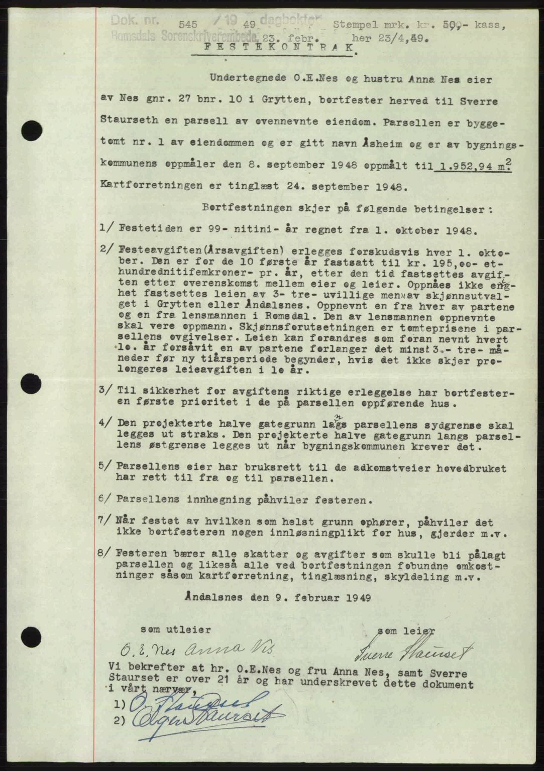 Romsdal sorenskriveri, AV/SAT-A-4149/1/2/2C: Mortgage book no. A28, 1948-1949, Diary no: : 545/1949