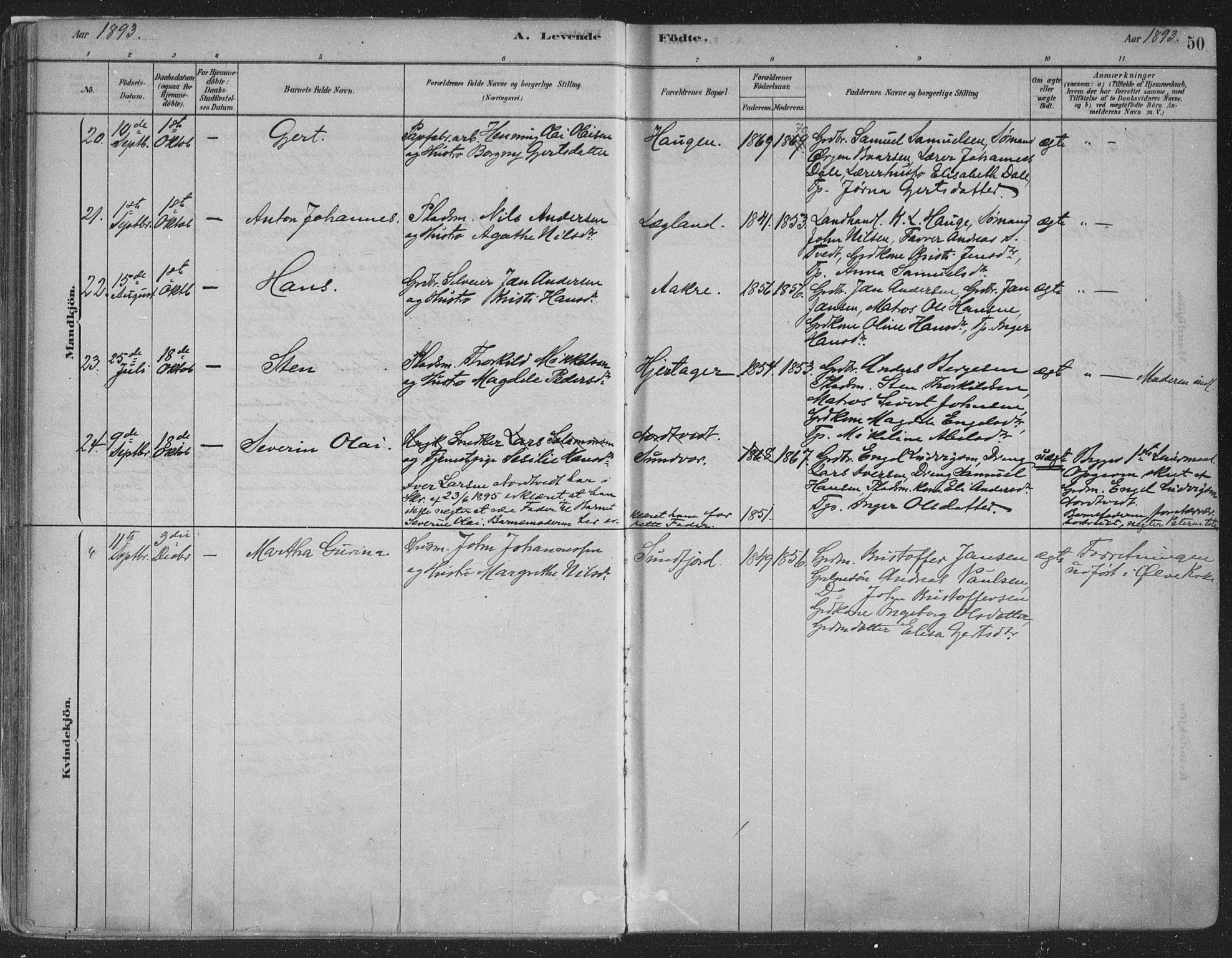 Fusa sokneprestembete, AV/SAB-A-75401/H/Haa: Parish register (official) no. D 1, 1880-1938, p. 50