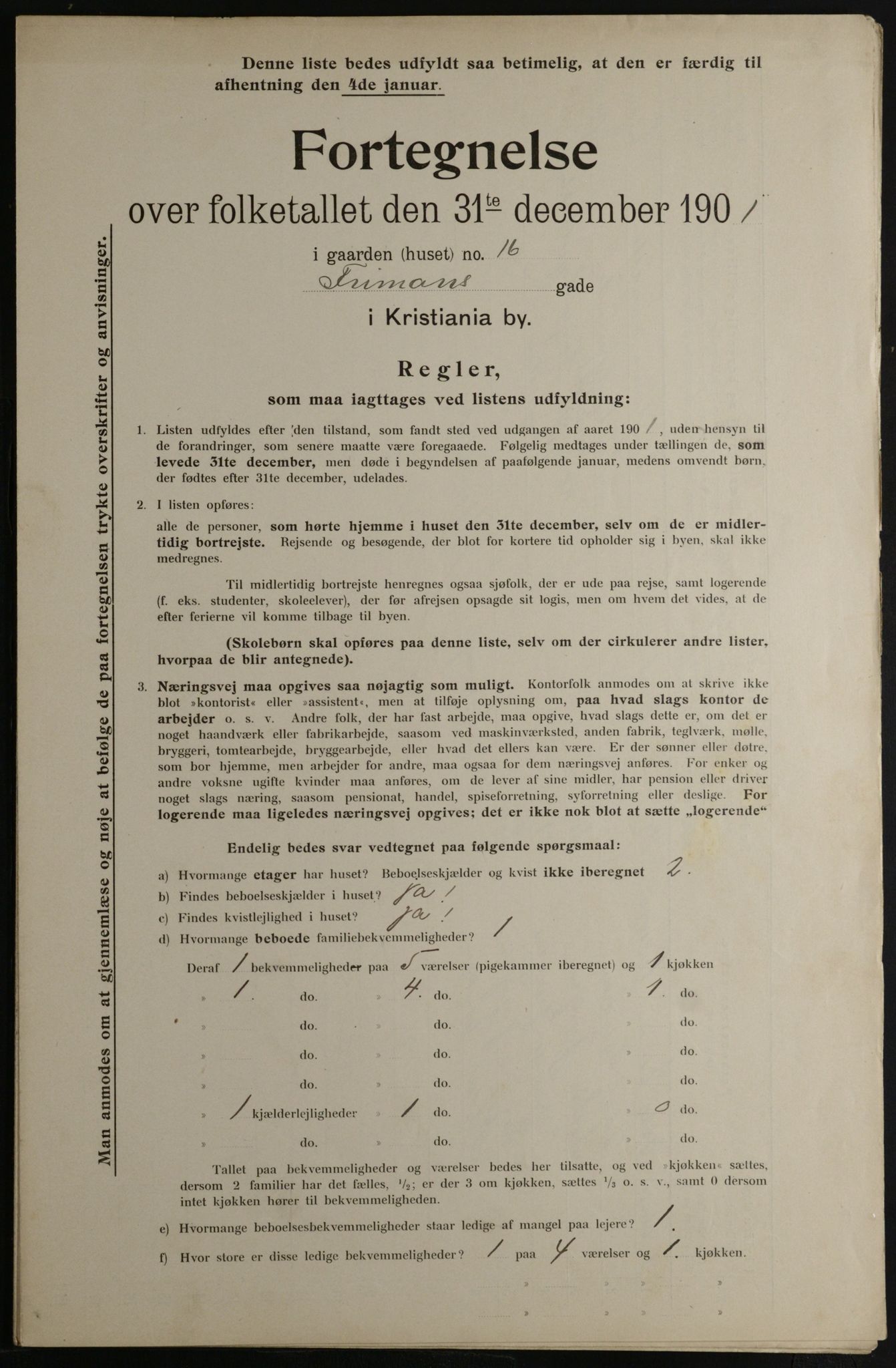 OBA, Municipal Census 1901 for Kristiania, 1901, p. 4337