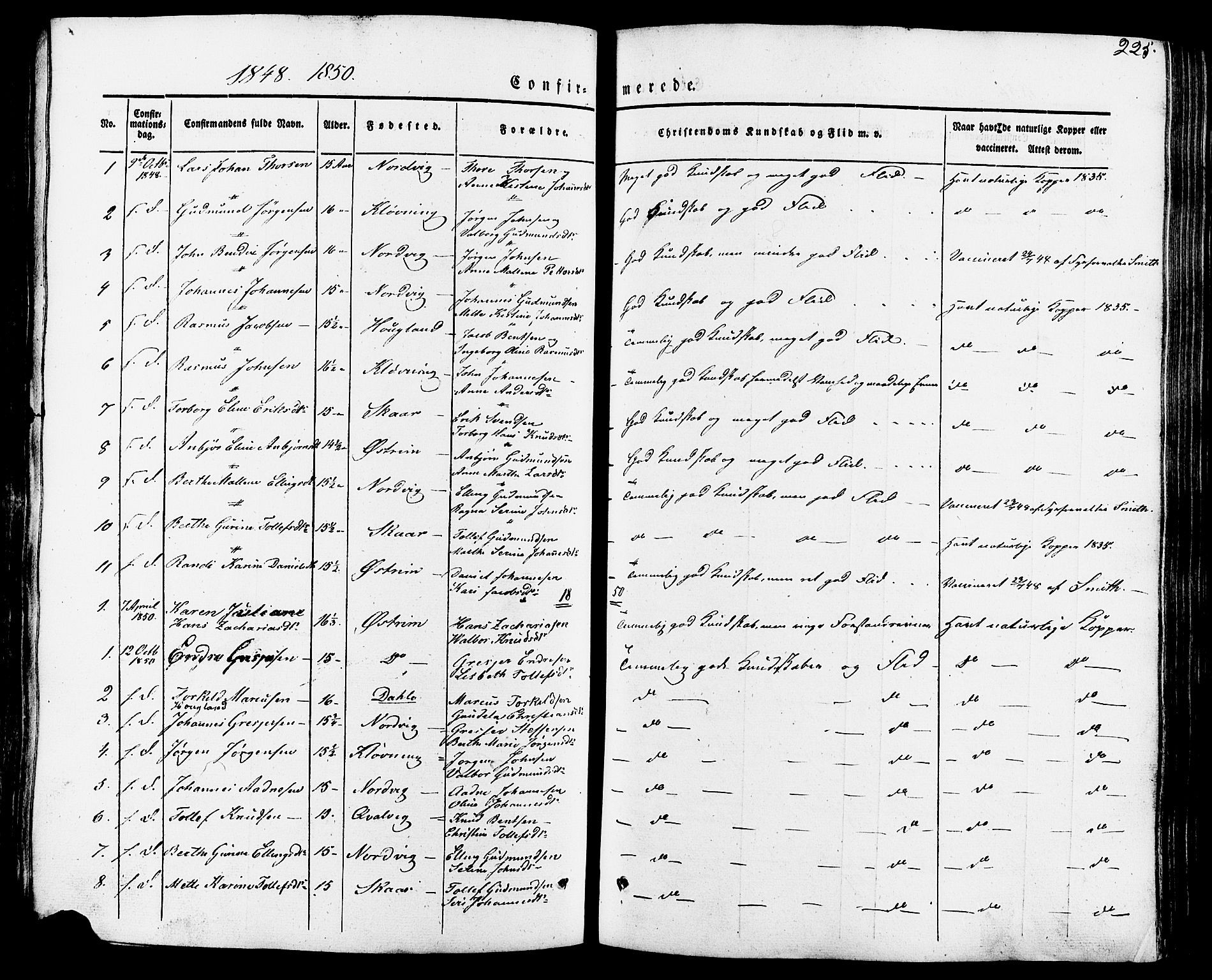 Torvastad sokneprestkontor, AV/SAST-A -101857/H/Ha/Haa/L0007: Parish register (official) no. A 7, 1838-1882, p. 225