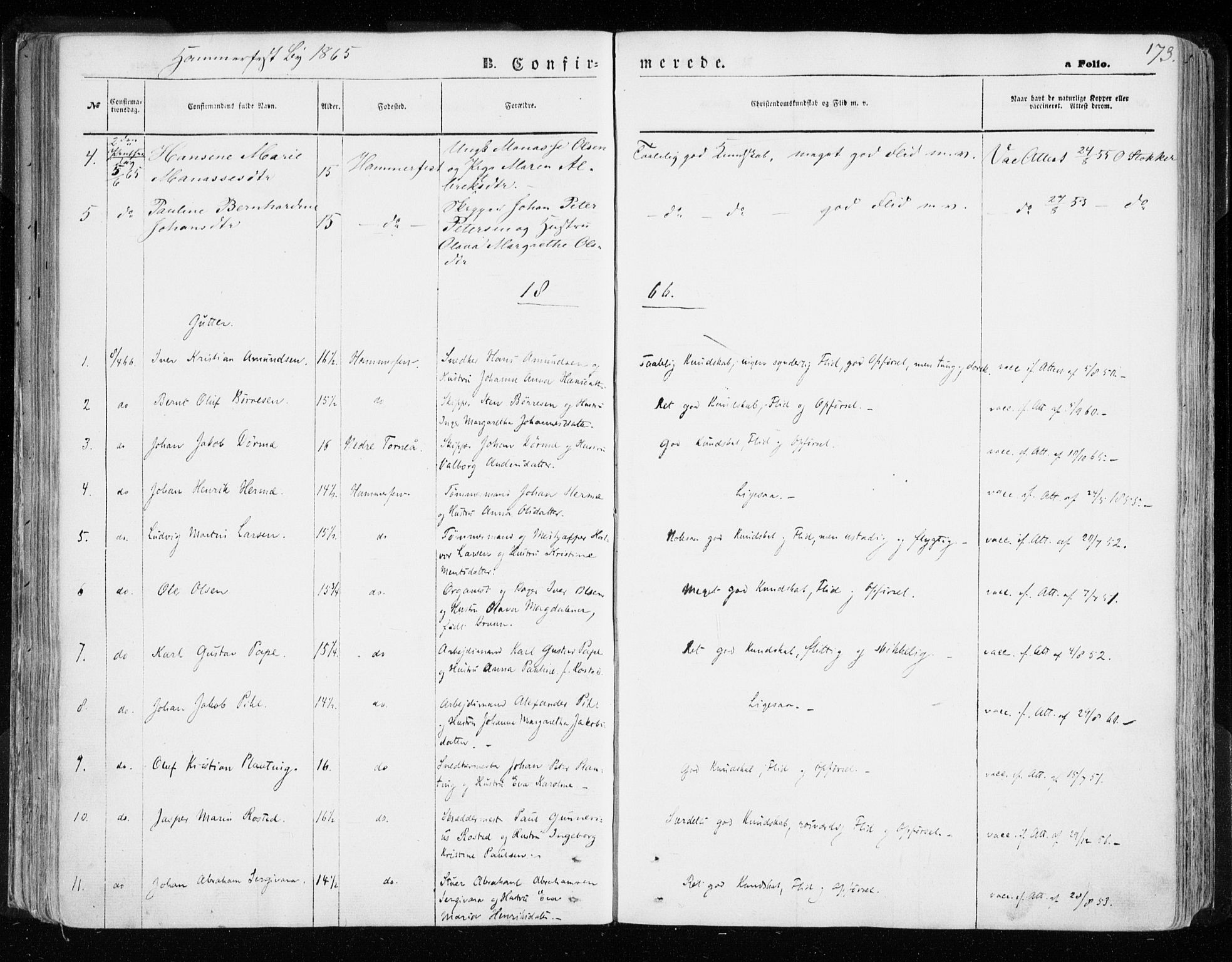 Hammerfest sokneprestkontor, SATØ/S-1347/H/Ha/L0005.kirke: Parish register (official) no. 5, 1857-1869, p. 173