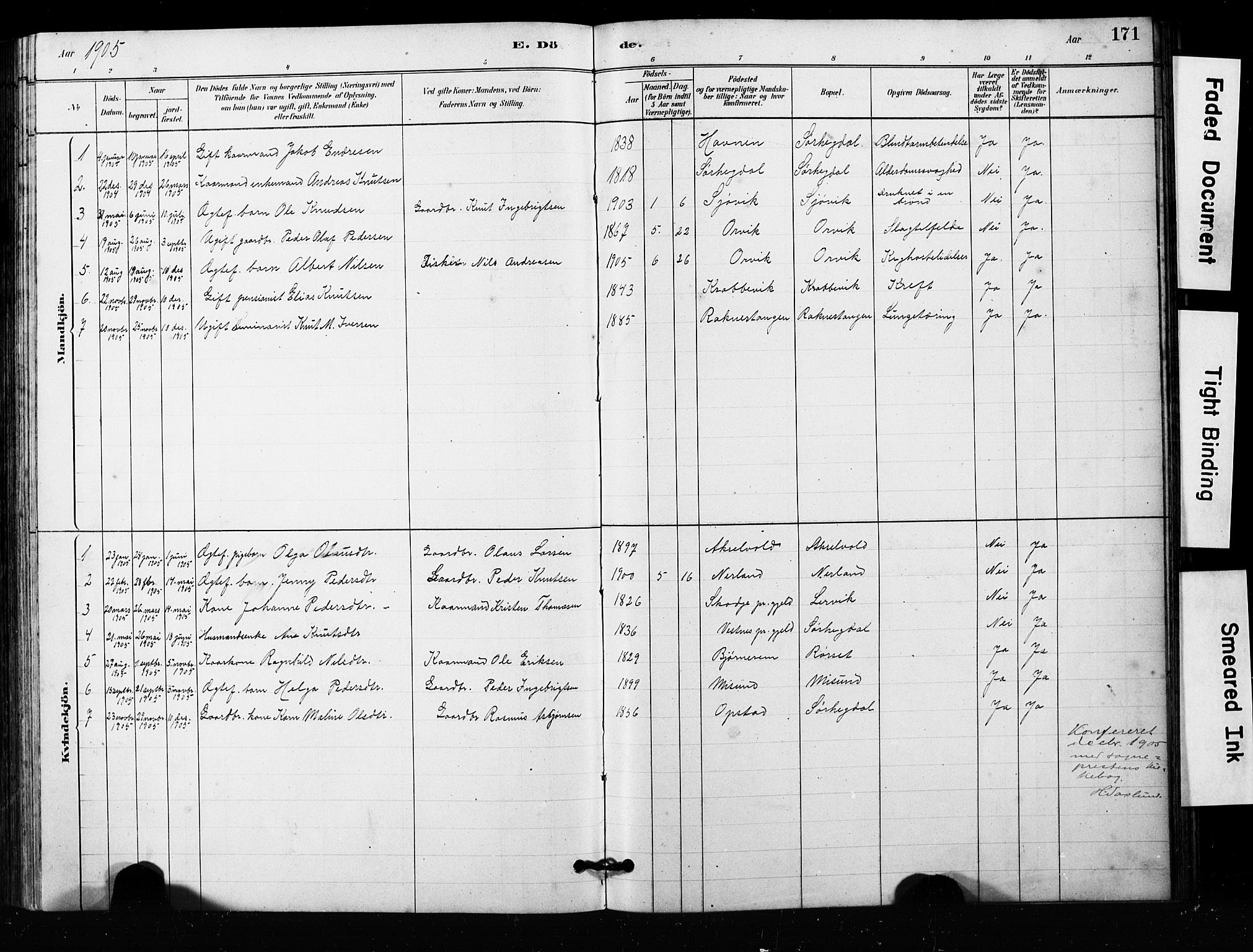 Ministerialprotokoller, klokkerbøker og fødselsregistre - Møre og Romsdal, SAT/A-1454/563/L0737: Parish register (copy) no. 563C01, 1878-1916, p. 171