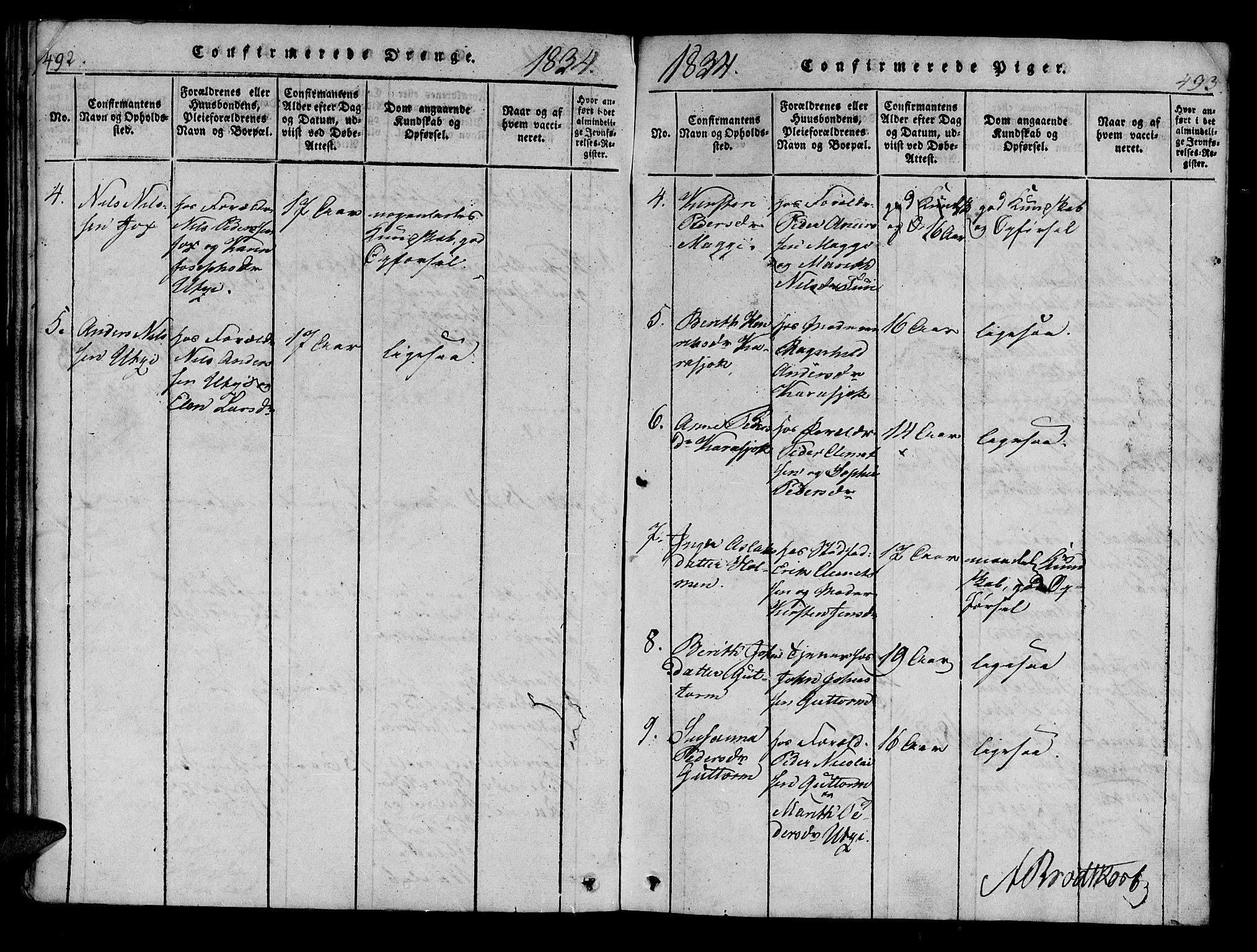 Kistrand/Porsanger sokneprestembete, AV/SATØ-S-1351/H/Ha/L0010.kirke: Parish register (official) no. 10, 1821-1842, p. 492-493