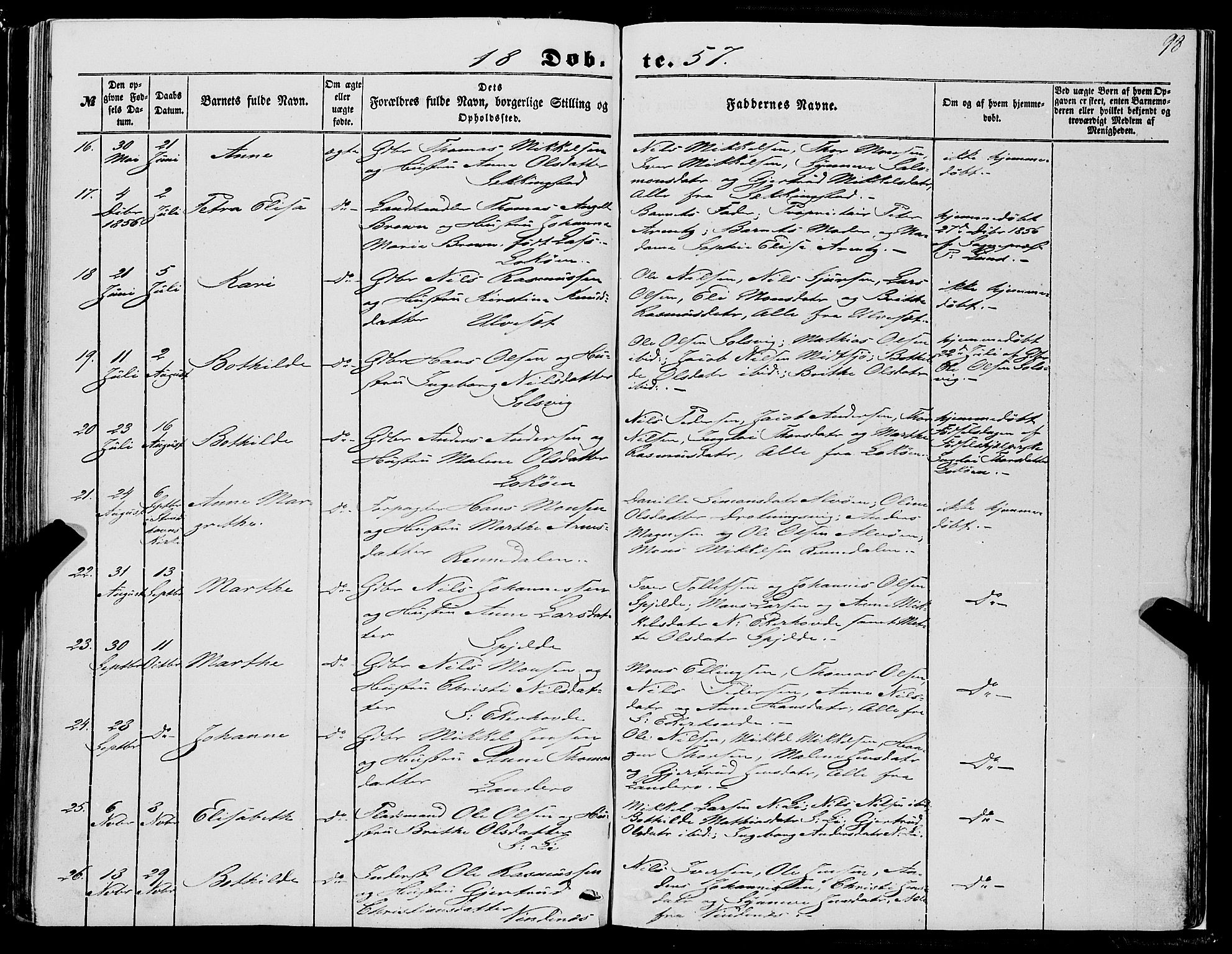 Fjell sokneprestembete, SAB/A-75301/H/Haa: Parish register (official) no. A 2, 1847-1864, p. 98