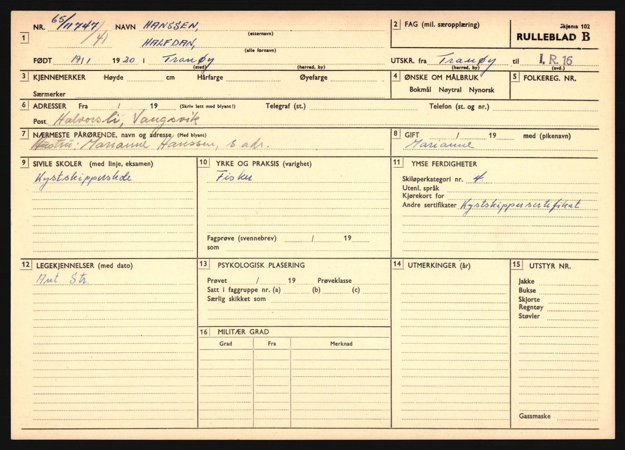 Forsvaret, Troms infanteriregiment nr. 16, AV/RA-RAFA-3146/P/Pa/L0024/0002: Rulleblad / Rulleblad for regimentets menige mannskaper, årsklasse 1941, 1941, p. 92