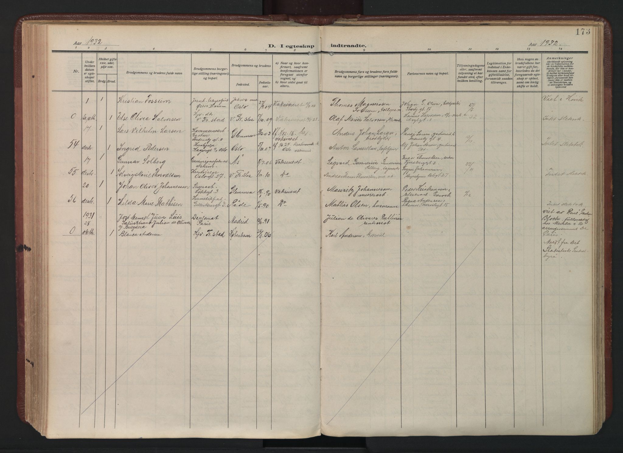 Fredrikstad domkirkes prestekontor Kirkebøker, AV/SAO-A-10906/F/Fa/L0009: Parish register (official) no. 9, 1908-1946, p. 173