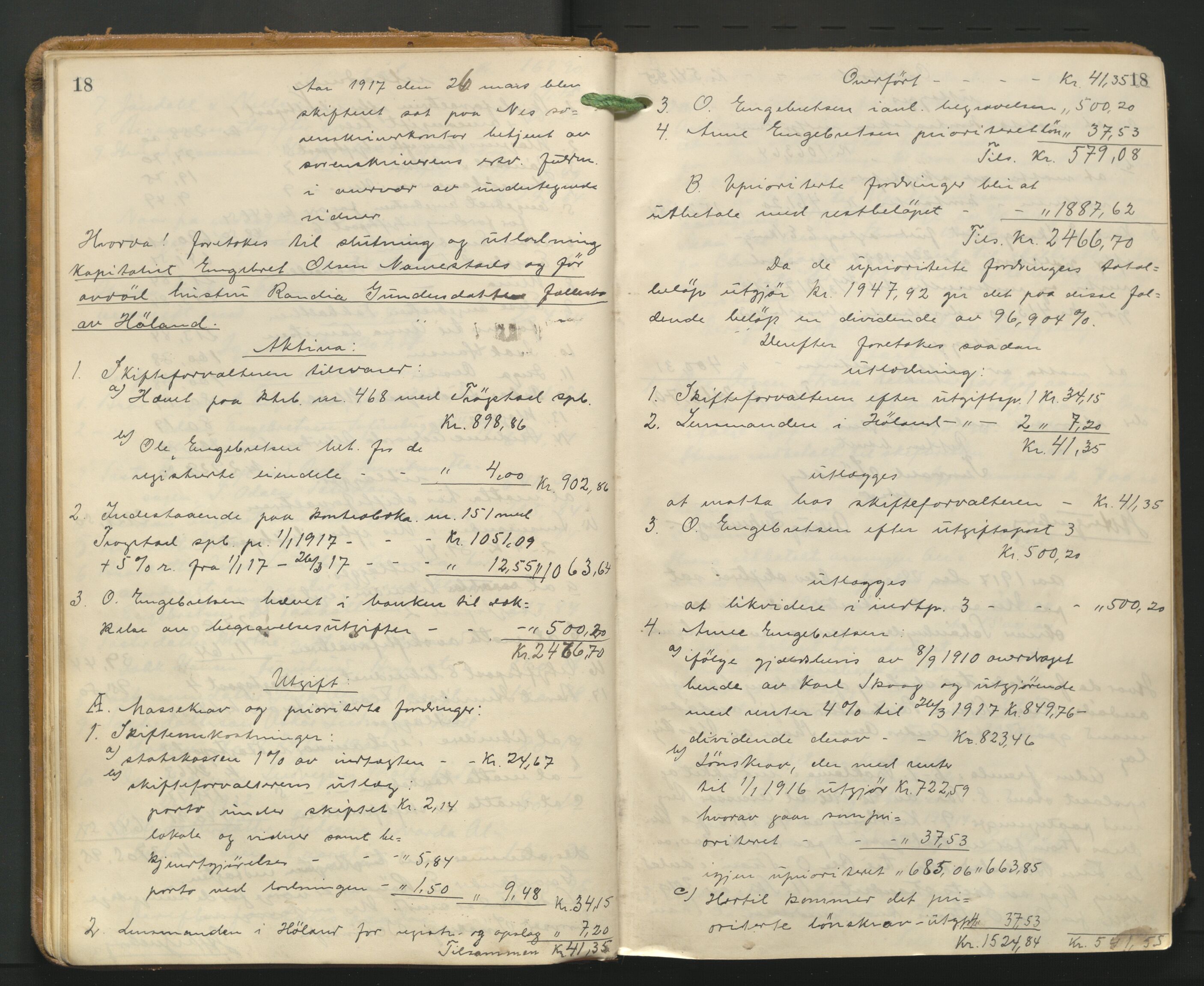 Nes tingrett, AV/SAO-A-10548/H/Hc/L0006: Utlodningsprotokoll, 1916-1943, p. 18