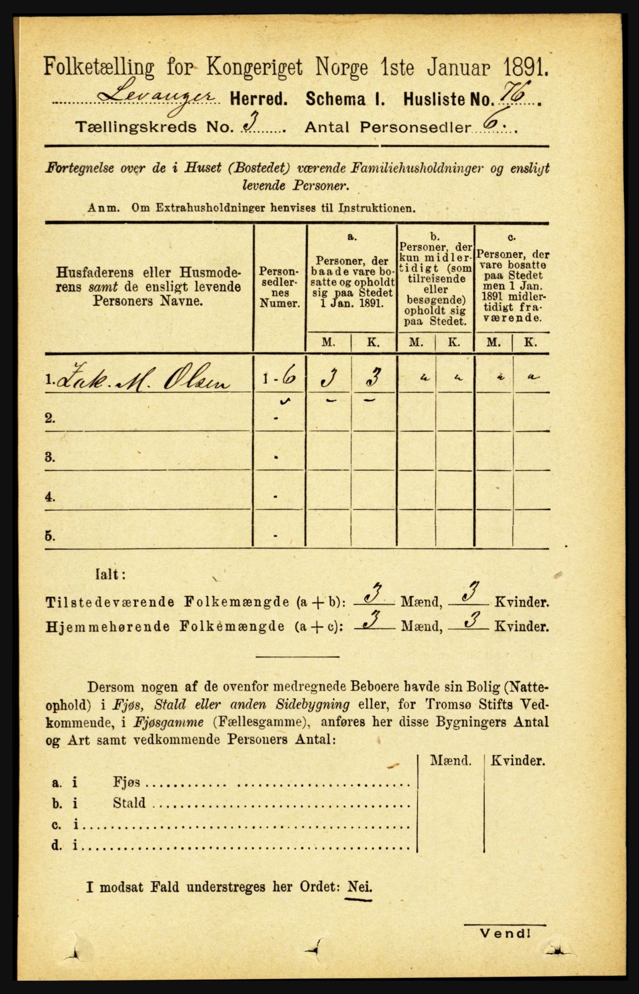 RA, 1891 census for 1720 Levanger, 1891, p. 1601