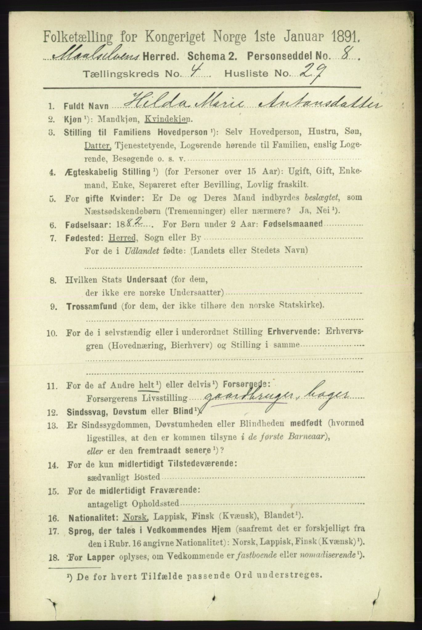 RA, 1891 census for 1924 Målselv, 1891, p. 1304