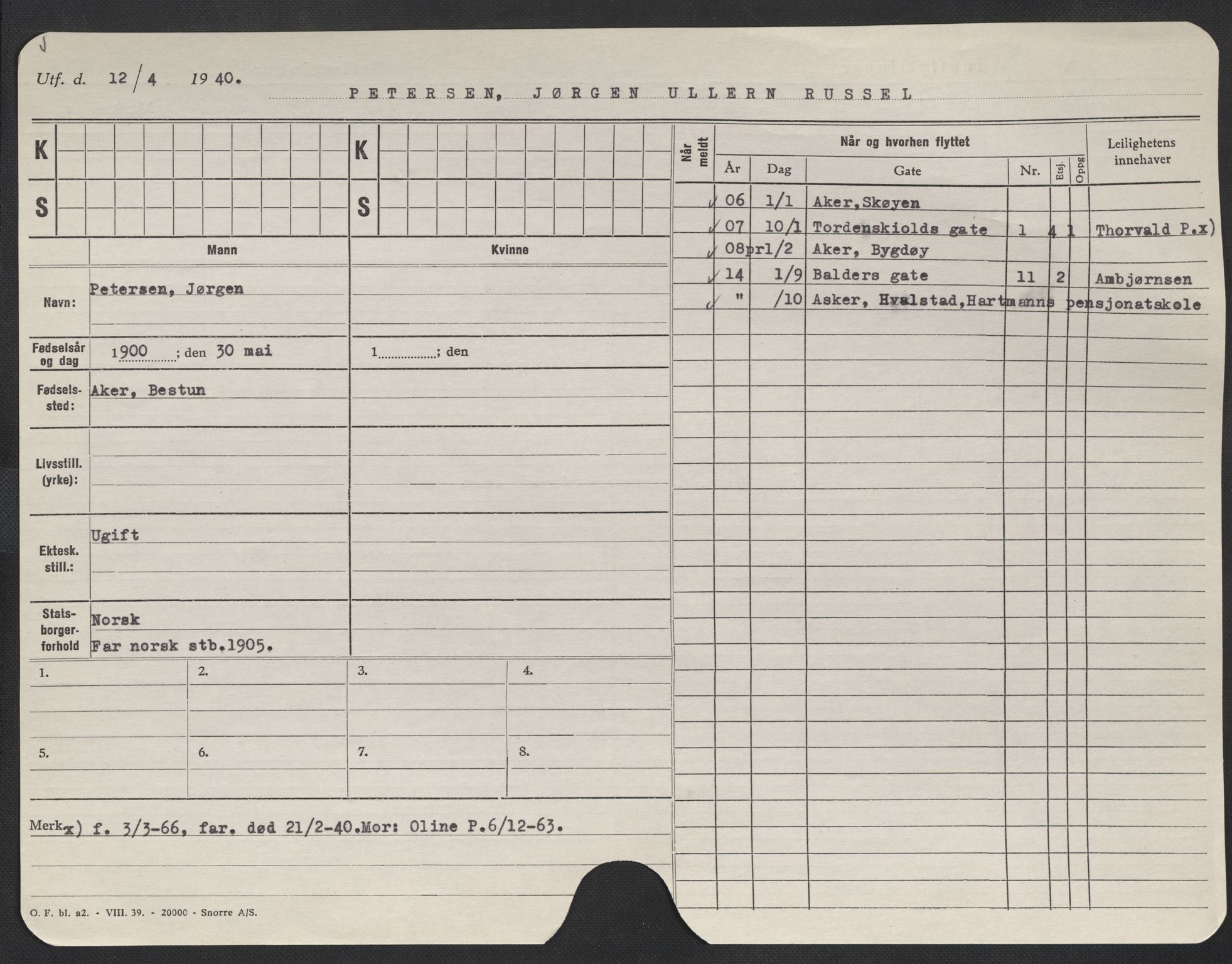 Oslo folkeregister, Registerkort, SAO/A-11715/F/Fa/Fac/L0009: Menn, 1906-1914, p. 351a