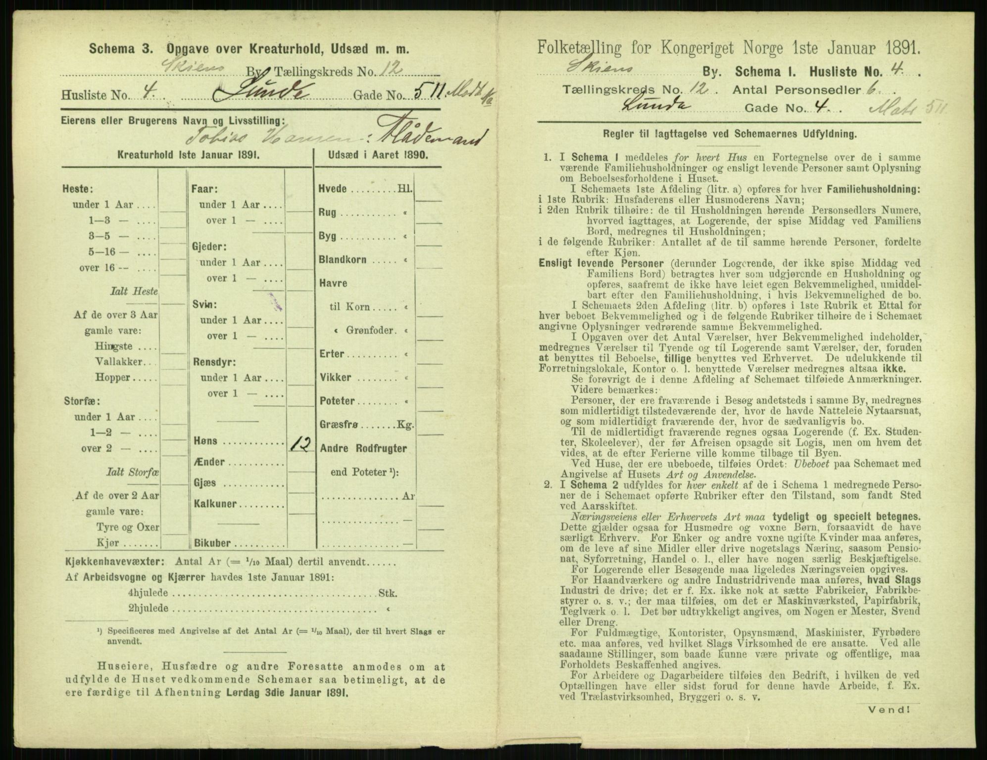 RA, 1891 census for 0806 Skien, 1891, p. 476