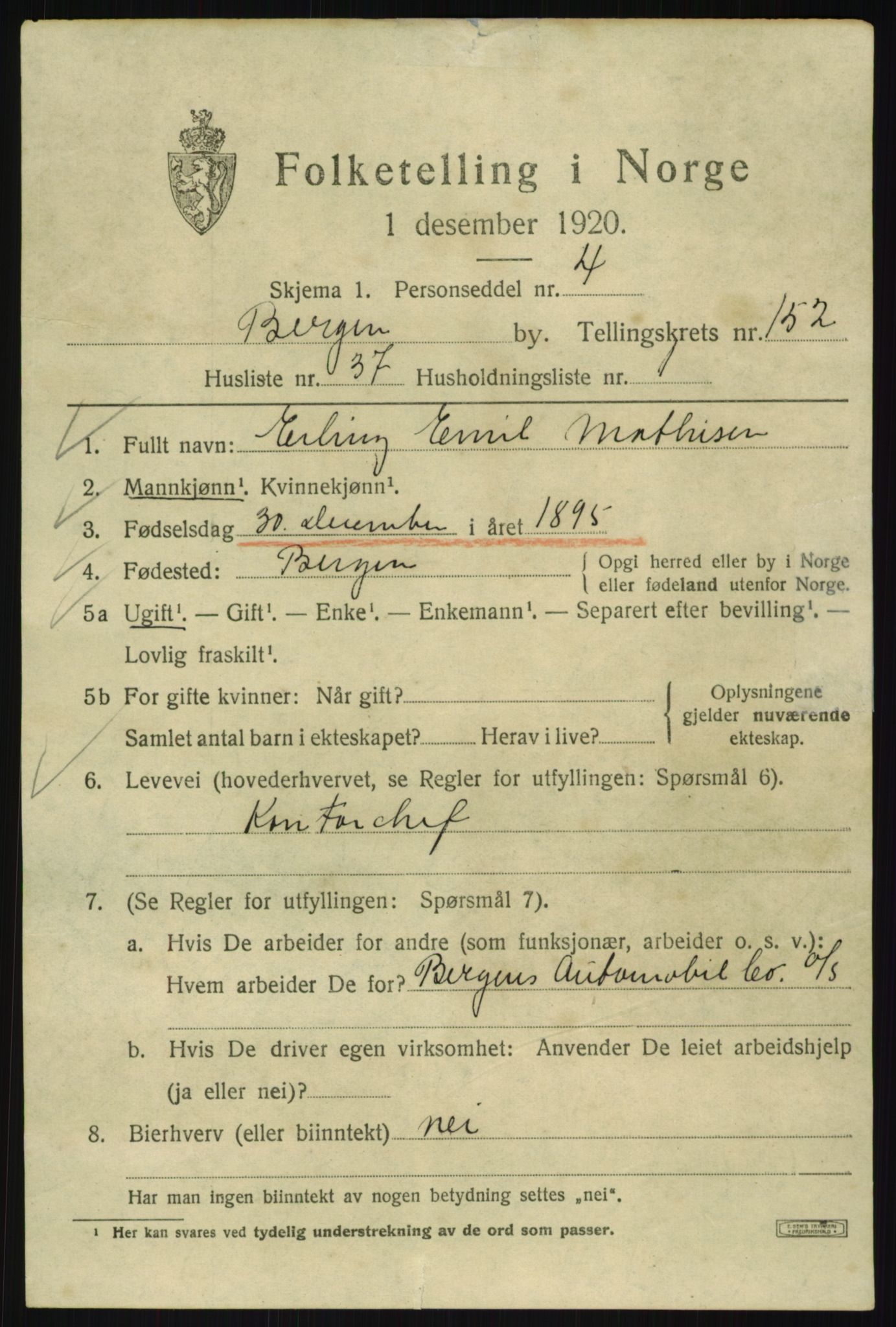 SAB, 1920 census for Bergen, 1920, p. 247401