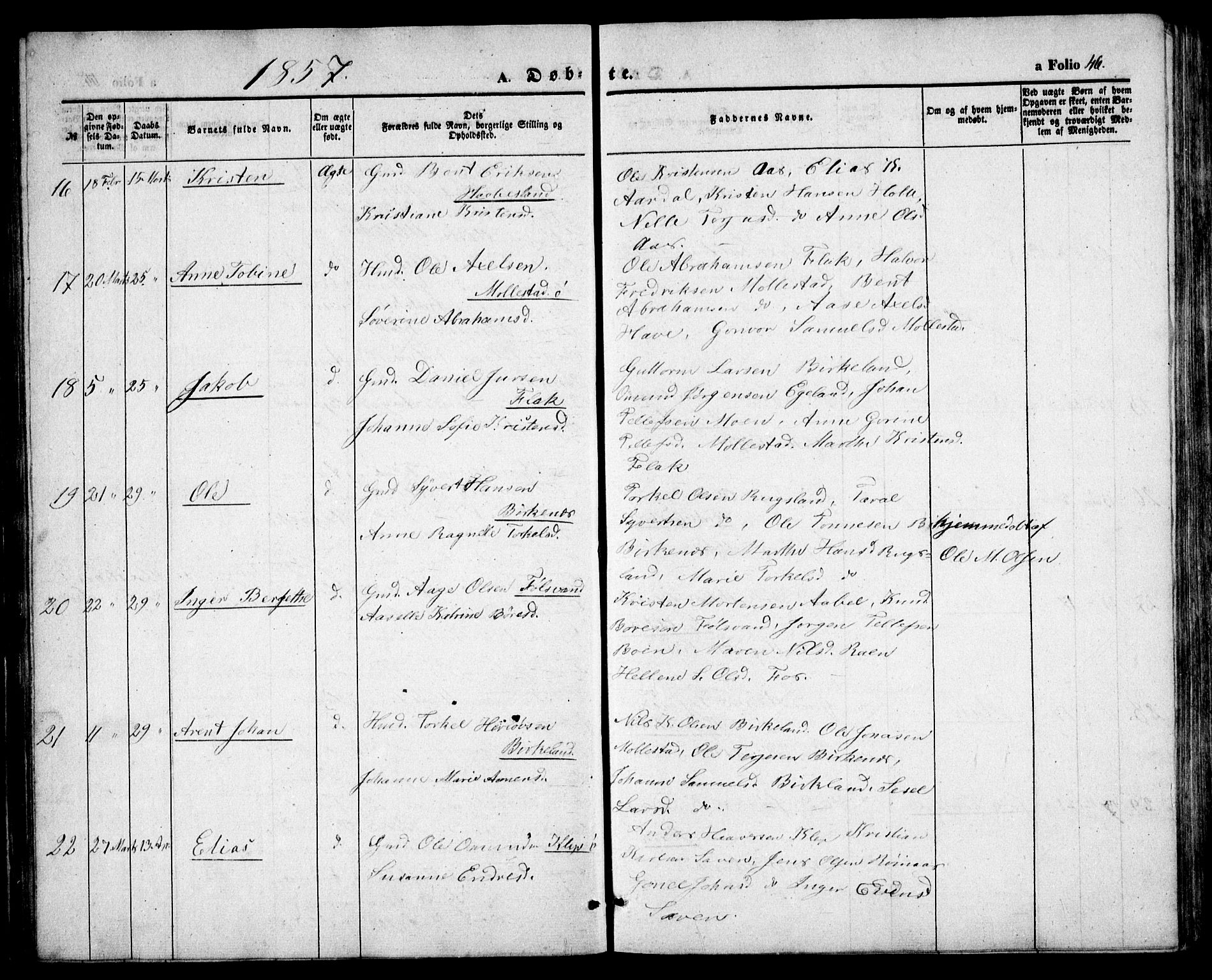 Birkenes sokneprestkontor, AV/SAK-1111-0004/F/Fb/L0002: Parish register (copy) no. B 2, 1849-1876, p. 46