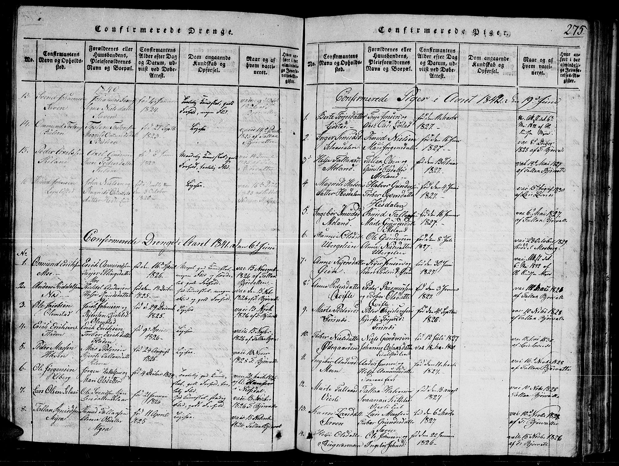 Gjerstad sokneprestkontor, AV/SAK-1111-0014/F/Fb/Fbb/L0001: Parish register (copy) no. B 1, 1813-1863, p. 275