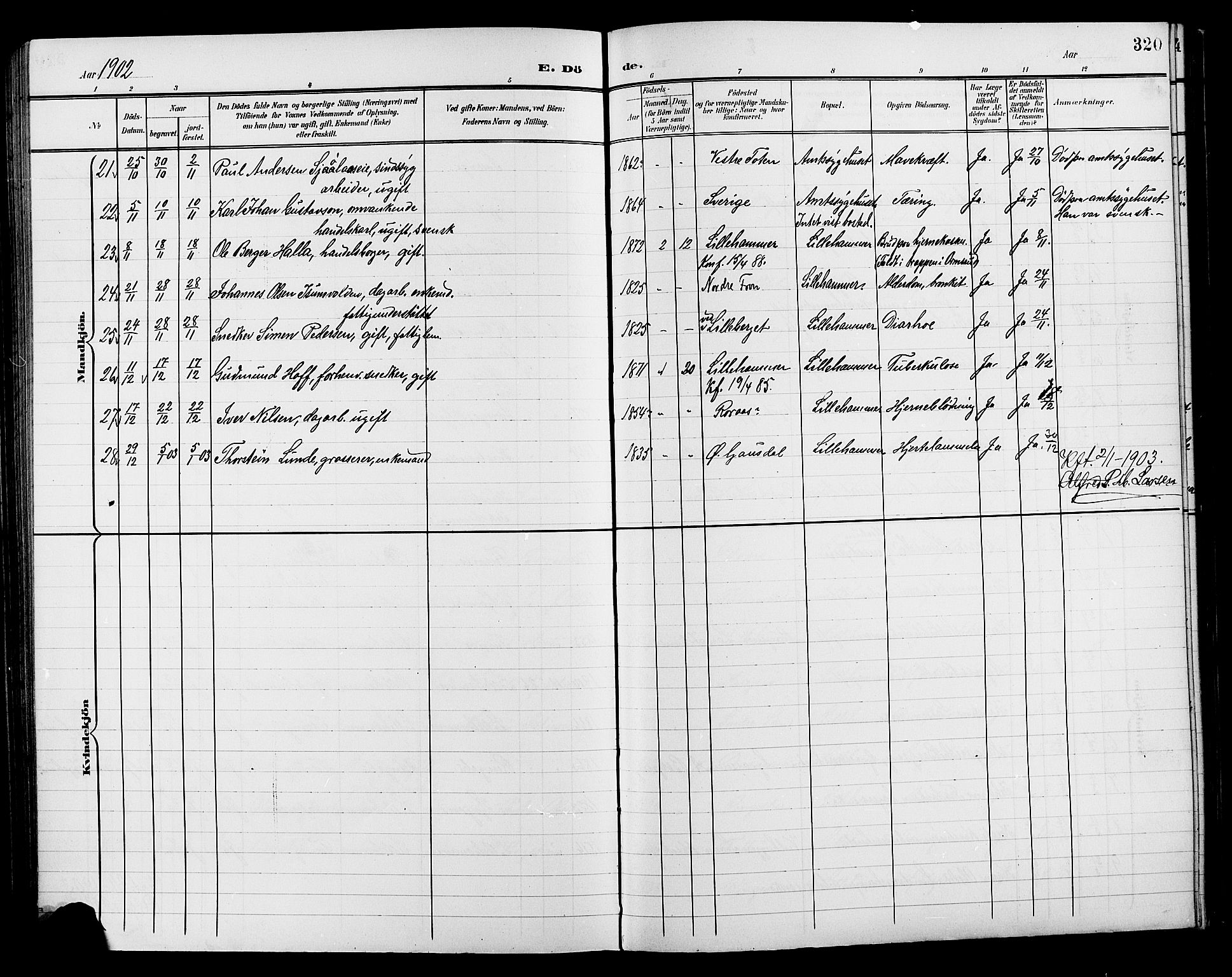Lillehammer prestekontor, SAH/PREST-088/H/Ha/Hab/L0001: Parish register (copy) no. 1, 1901-1913, p. 320