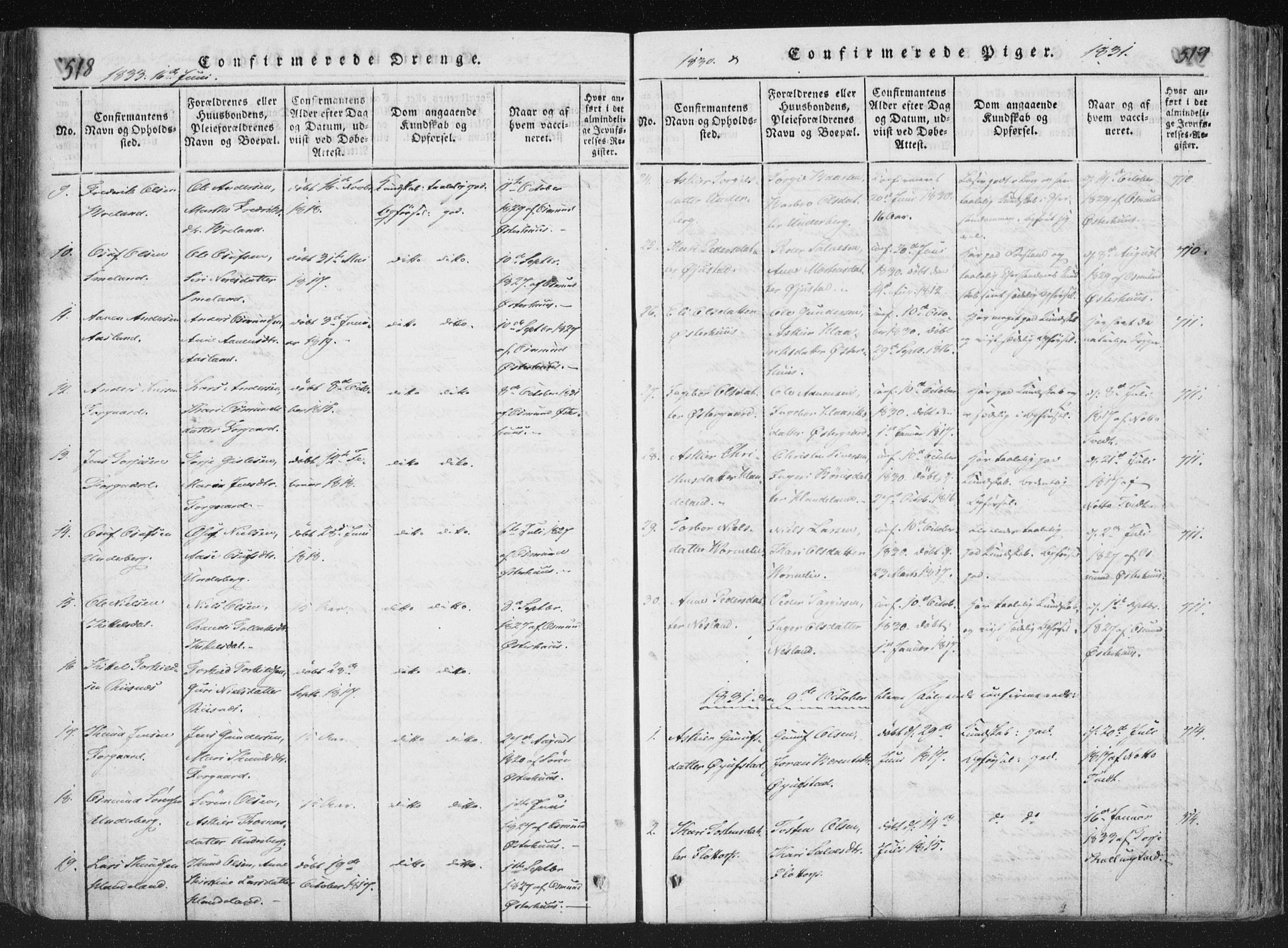 Åseral sokneprestkontor, SAK/1111-0051/F/Fa/L0001: Parish register (official) no. A 1, 1815-1853, p. 518-519